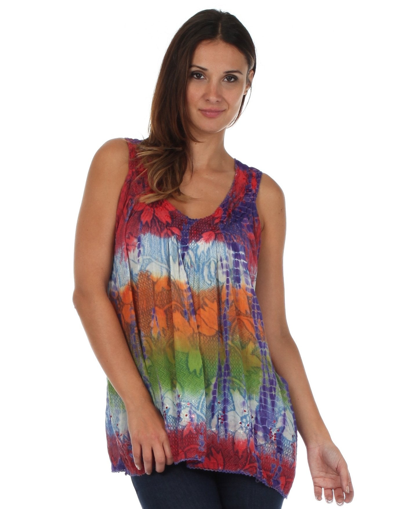 Sakkas - Tie Dye Floral Sequin Sleeveless Blouse