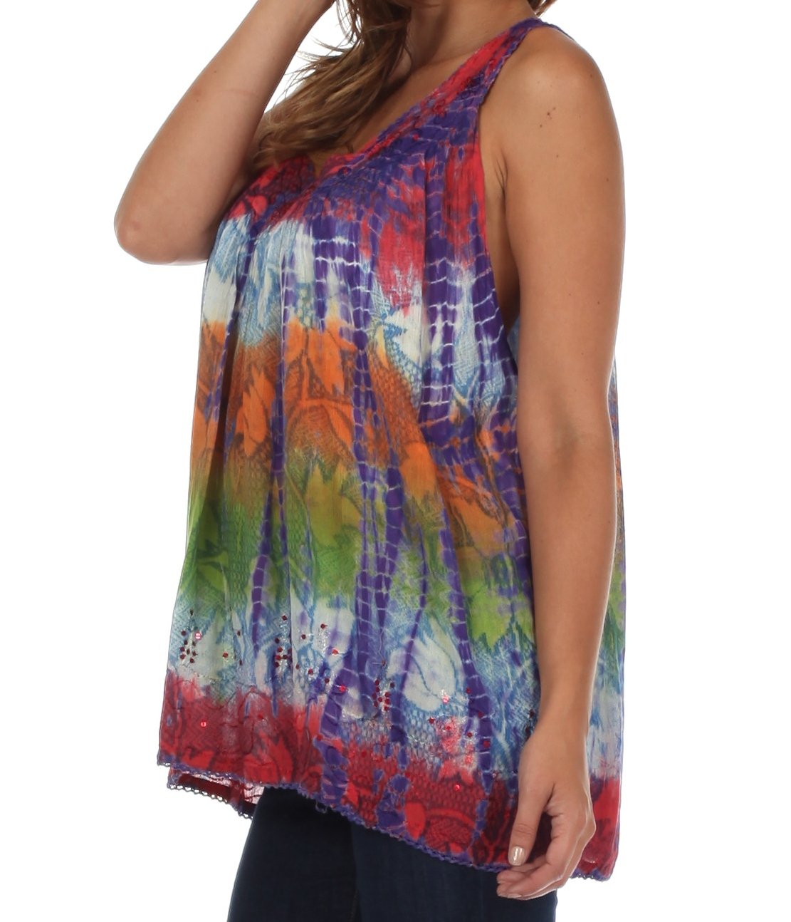 Sakkas - Tie Dye Floral Sequin Sleeveless Blouse