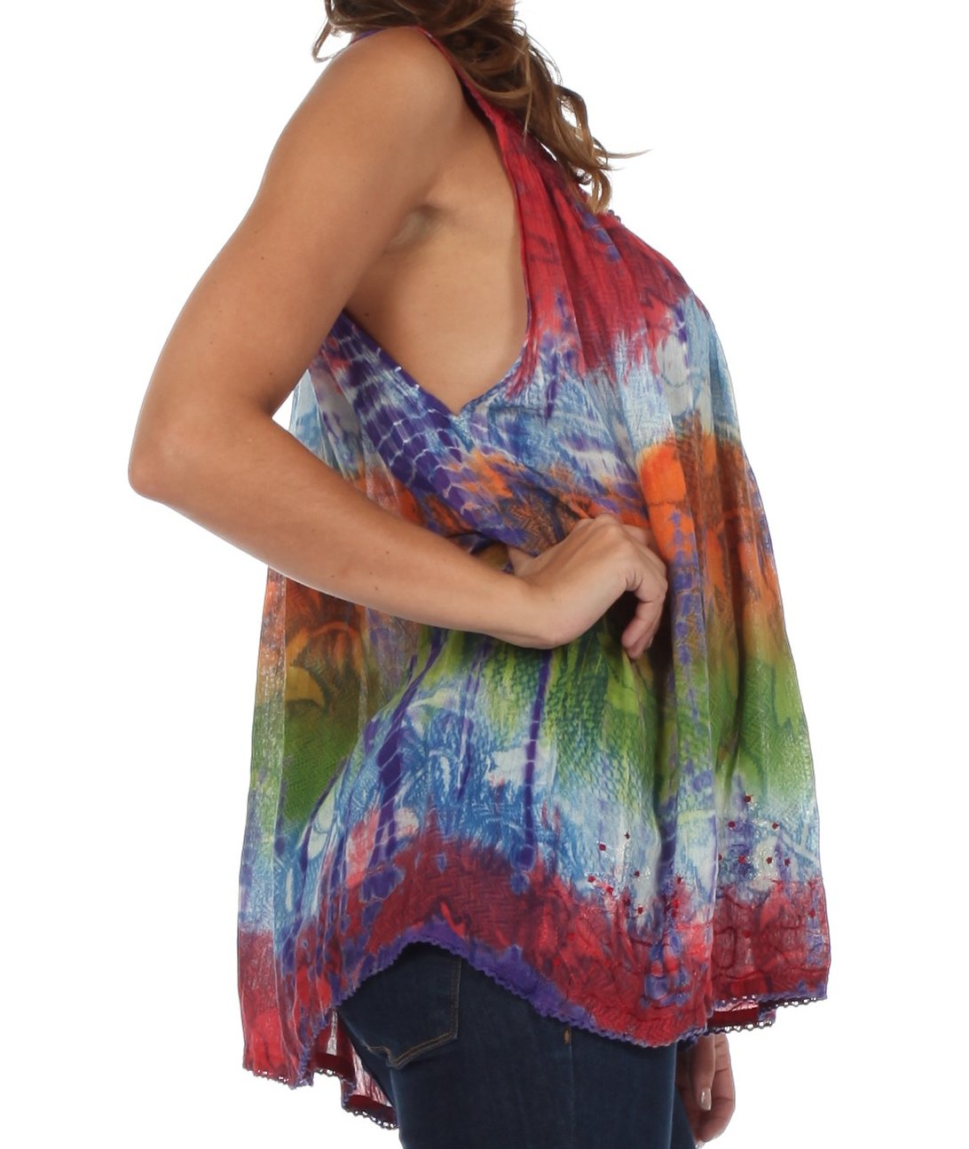 Sakkas - Tie Dye Floral Sequin Sleeveless Blouse