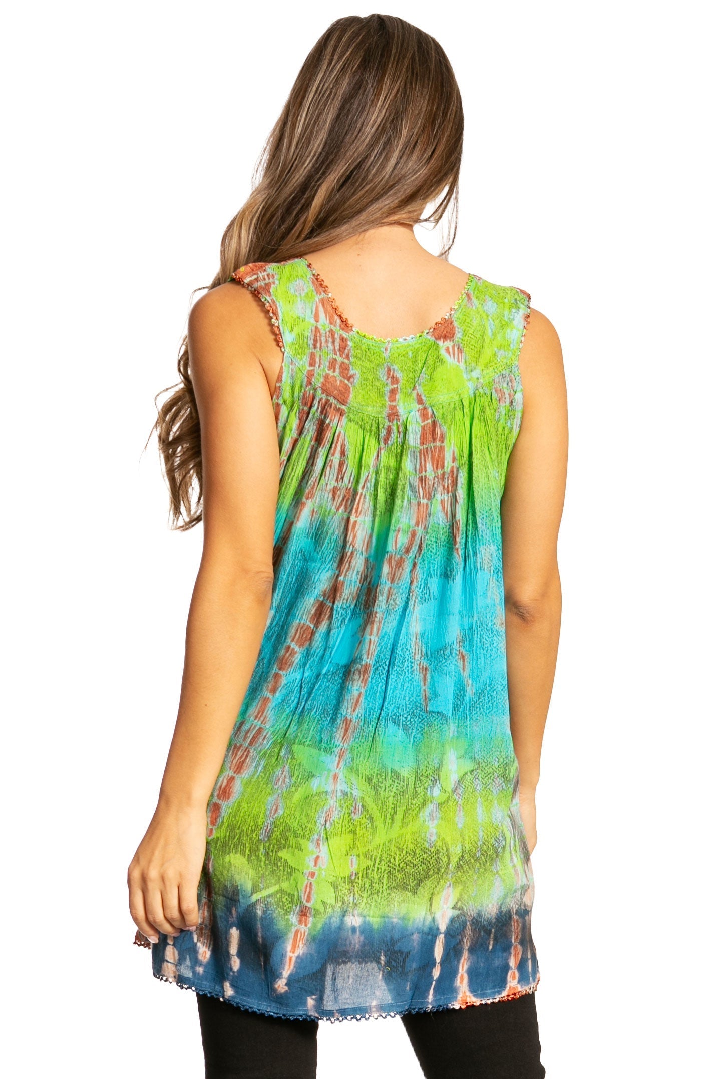 Sakkas - Tie Dye Floral Sequin Sleeveless Blouse