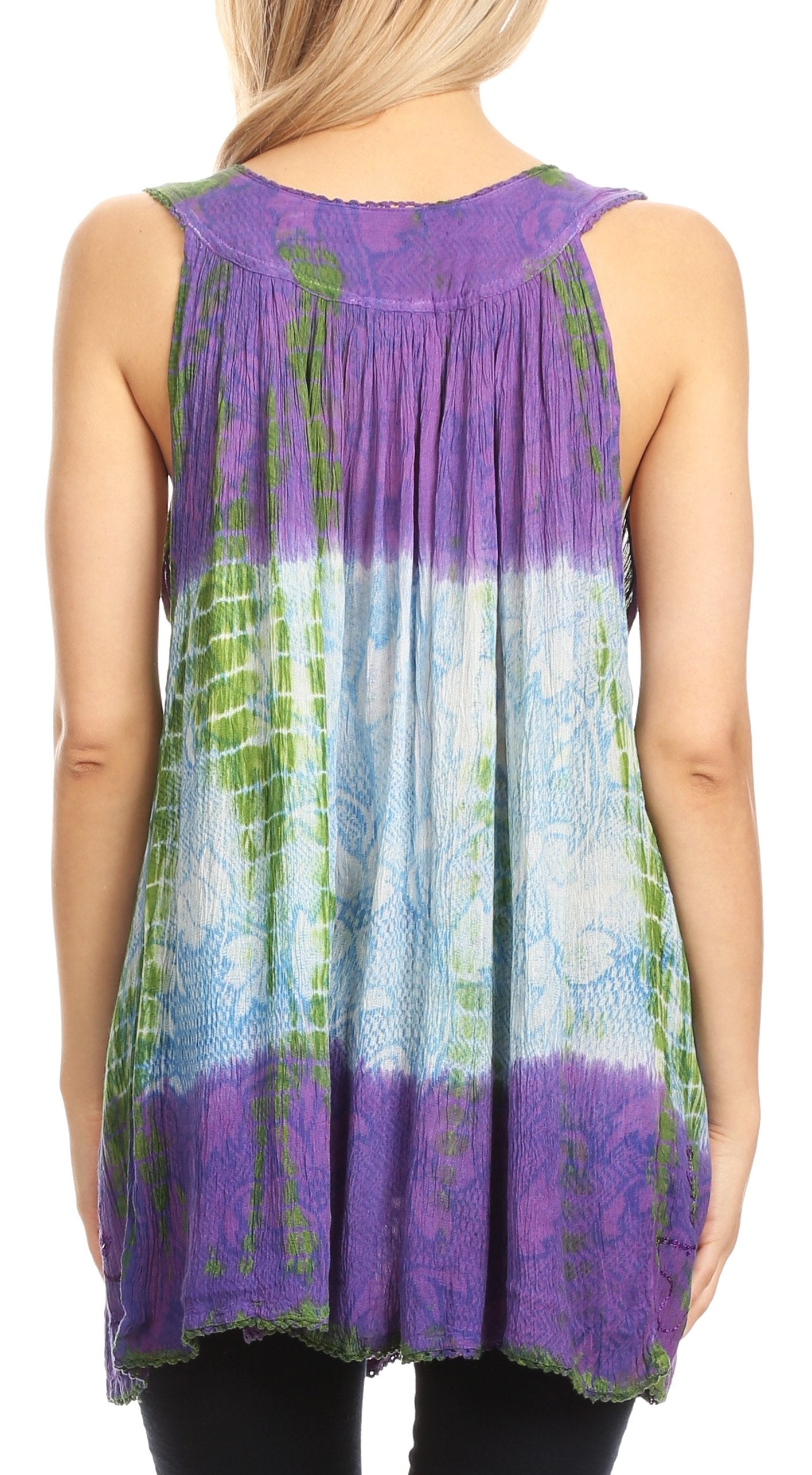 Sakkas - Tie Dye Floral Sequin Sleeveless Blouse