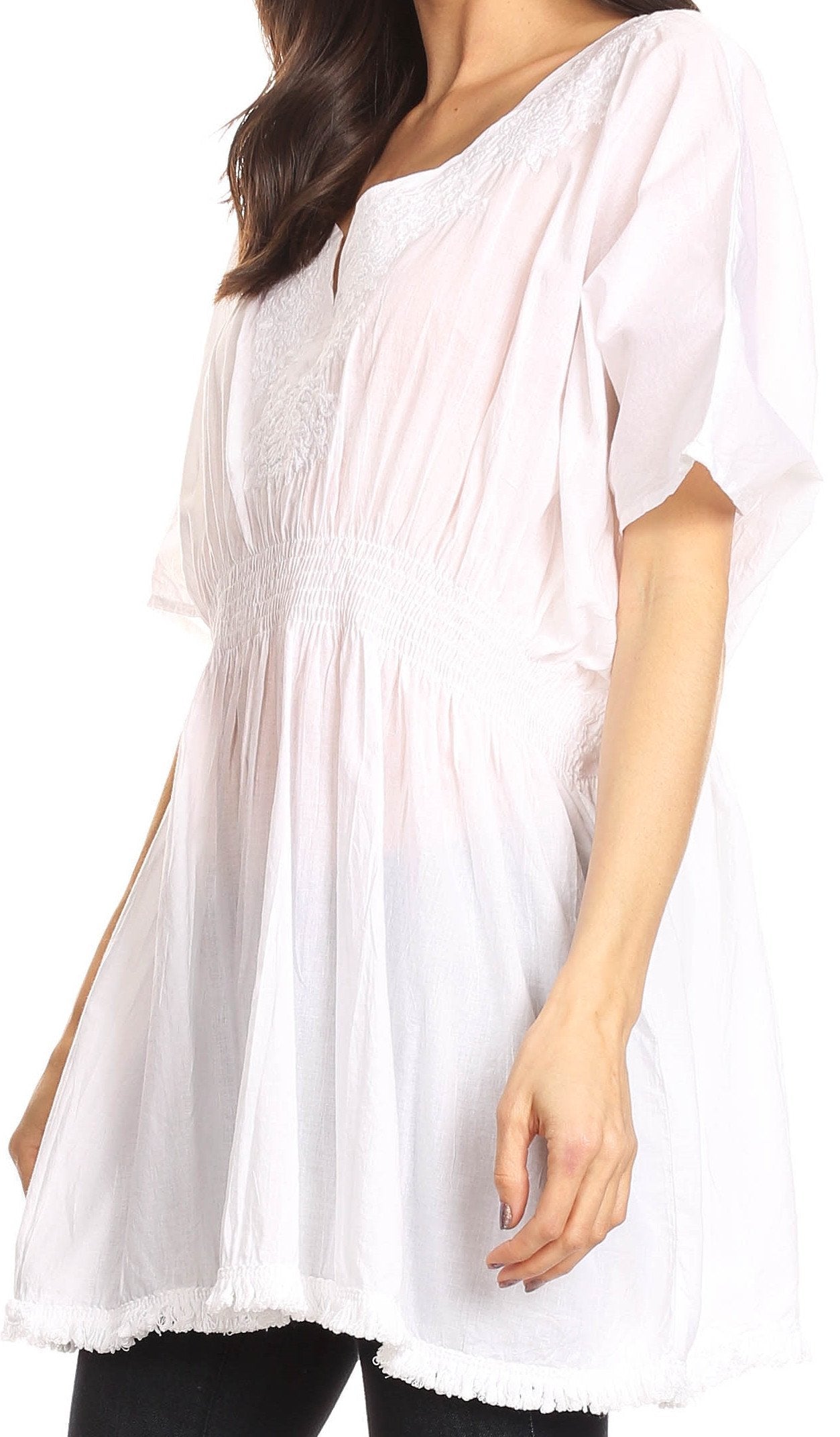 White blouse worn by a person on a white background