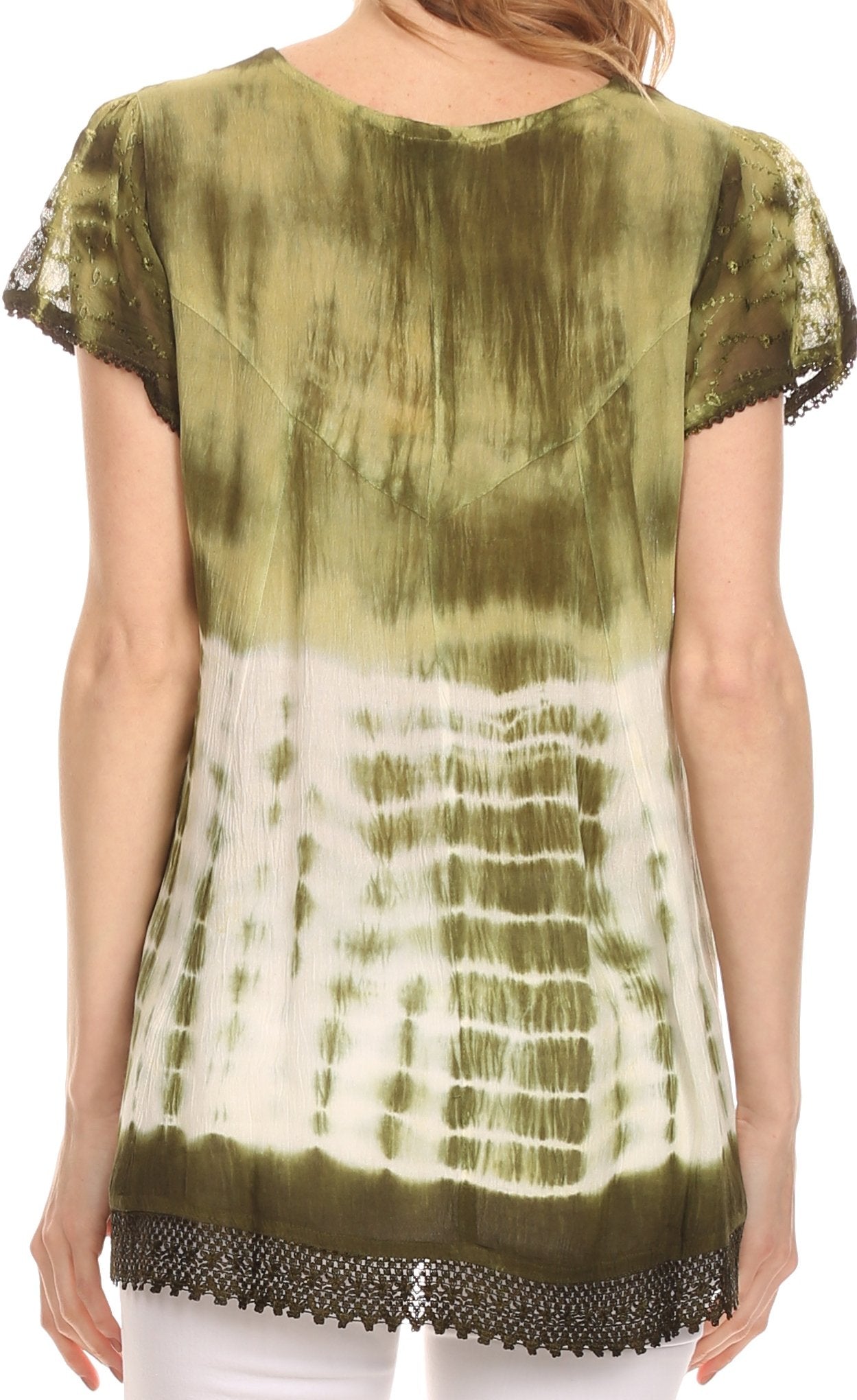 Sakkas - Violet Embroidery Tie Dye Sequin Accents Blouse / Top