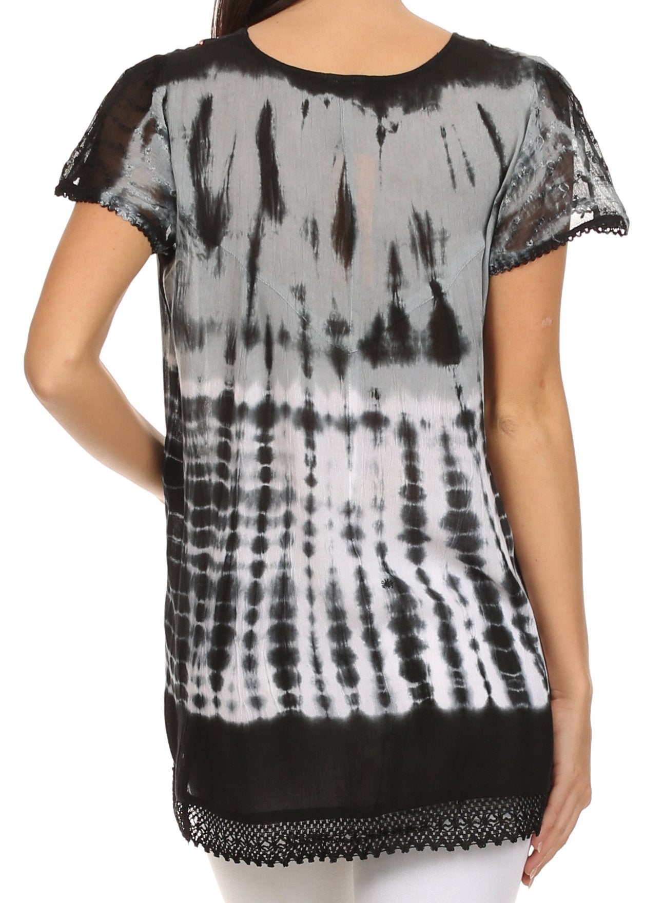 Sakkas - Violet Embroidery Tie Dye Sequin Accents Blouse / Top