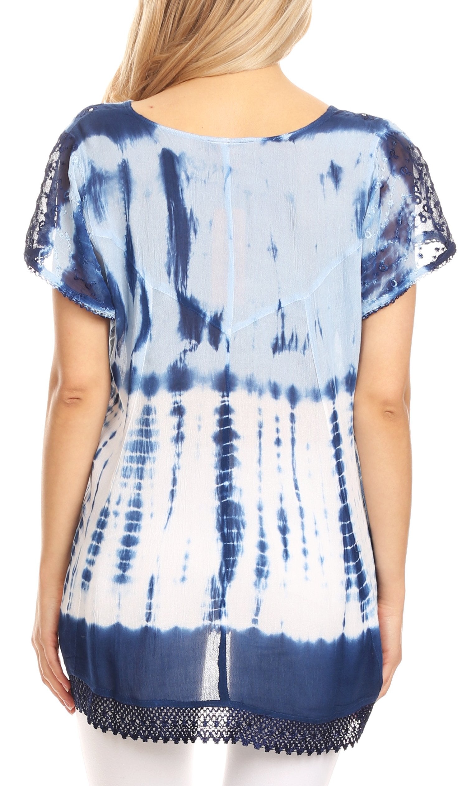 Sakkas - Violet Embroidery Tie Dye Sequin Accents Blouse / Top