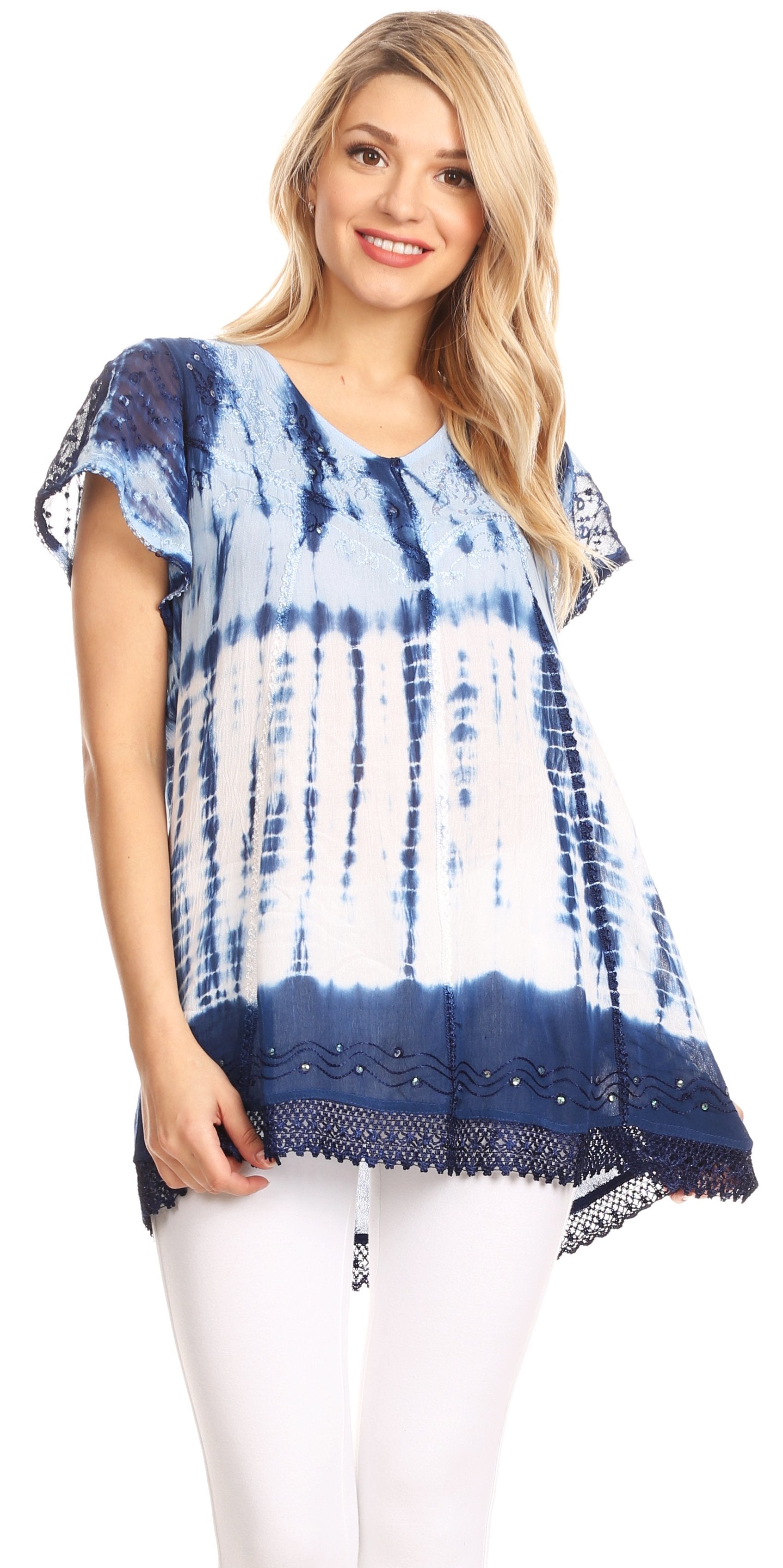 Sakkas - Violet Embroidery Tie Dye Sequin Accents Blouse / Top