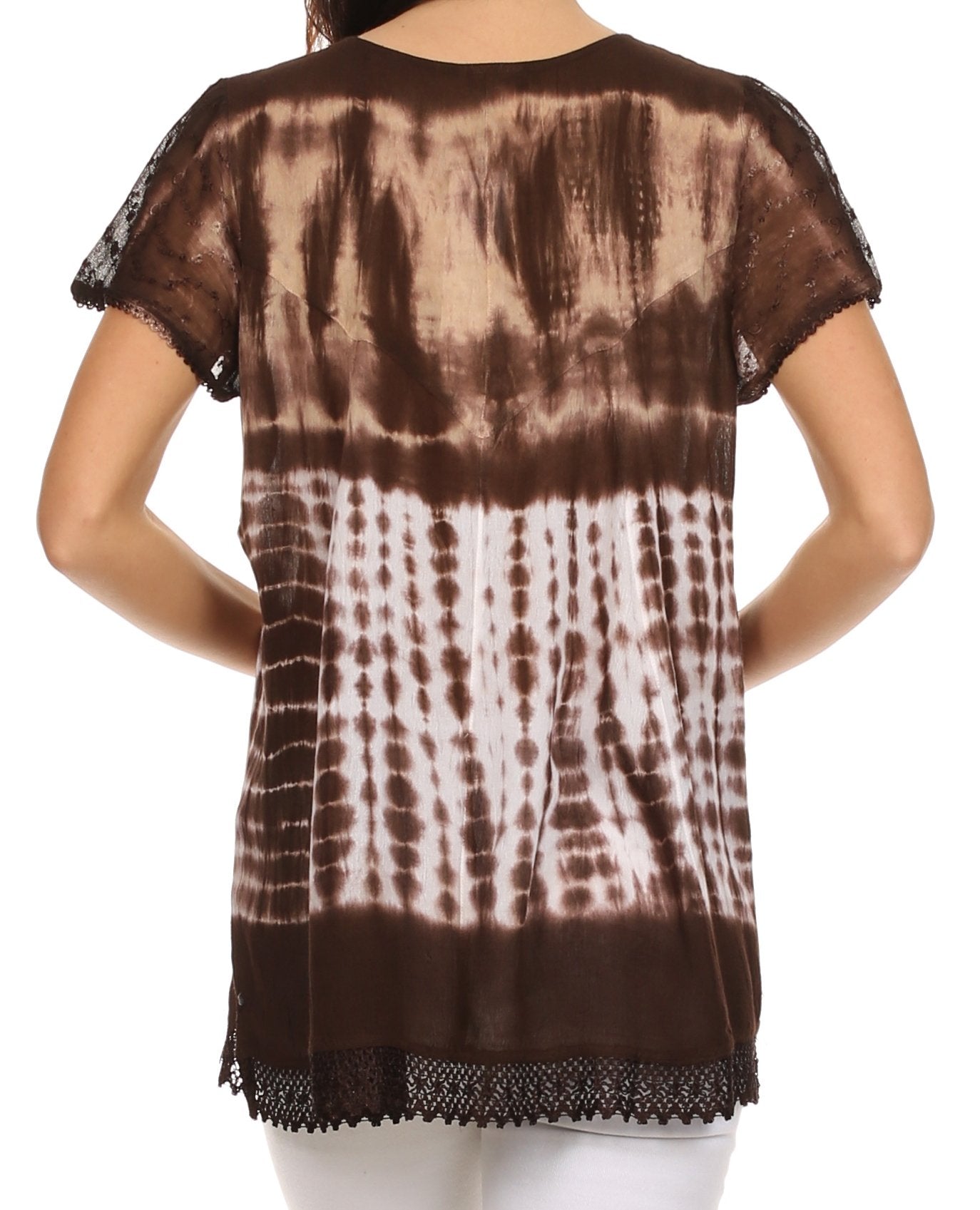 Sakkas - Violet Embroidery Tie Dye Sequin Accents Blouse / Top