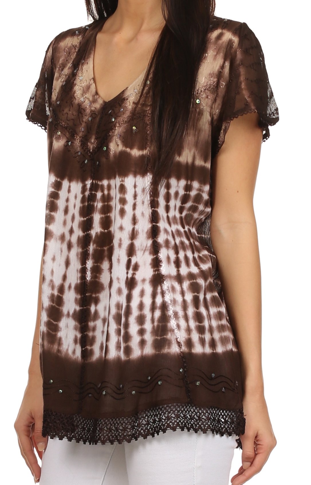 Sakkas - Violet Embroidery Tie Dye Sequin Accents Blouse / Top
