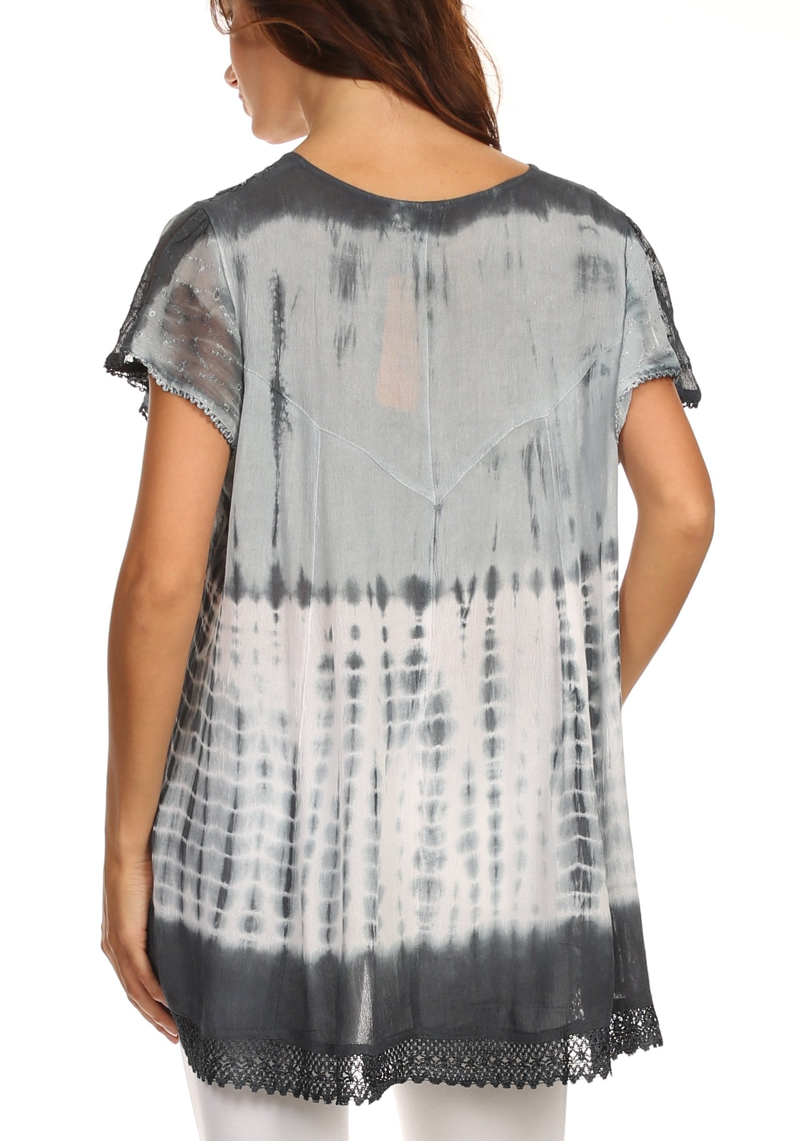 Sakkas - Violet Embroidery Tie Dye Sequin Accents Blouse / Top