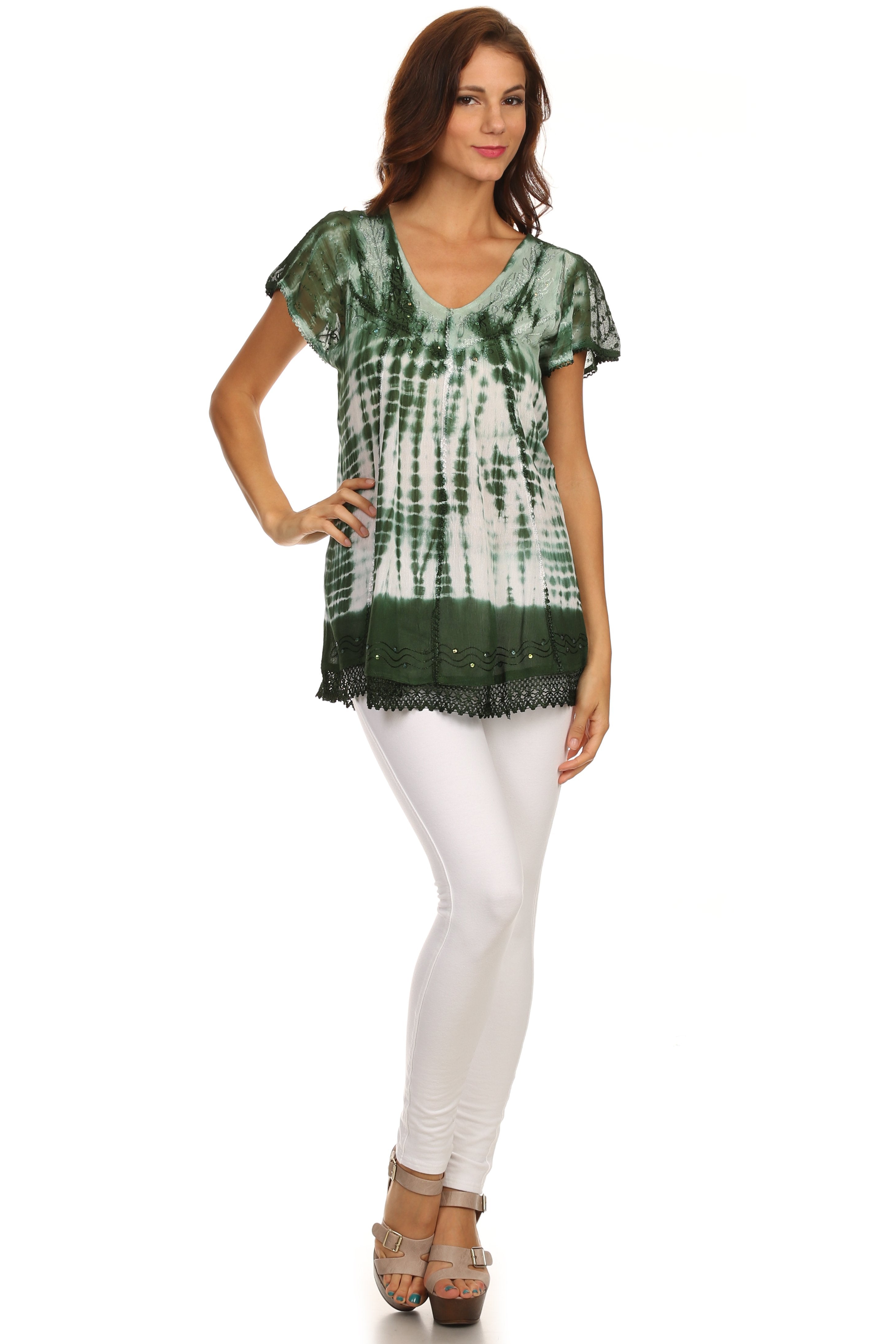 Sakkas - Violet Embroidery Tie Dye Sequin Accents Blouse / Top