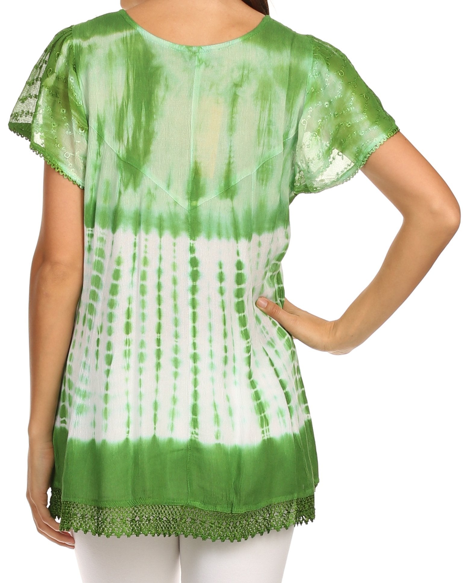 Sakkas - Violet Embroidery Tie Dye Sequin Accents Blouse / Top