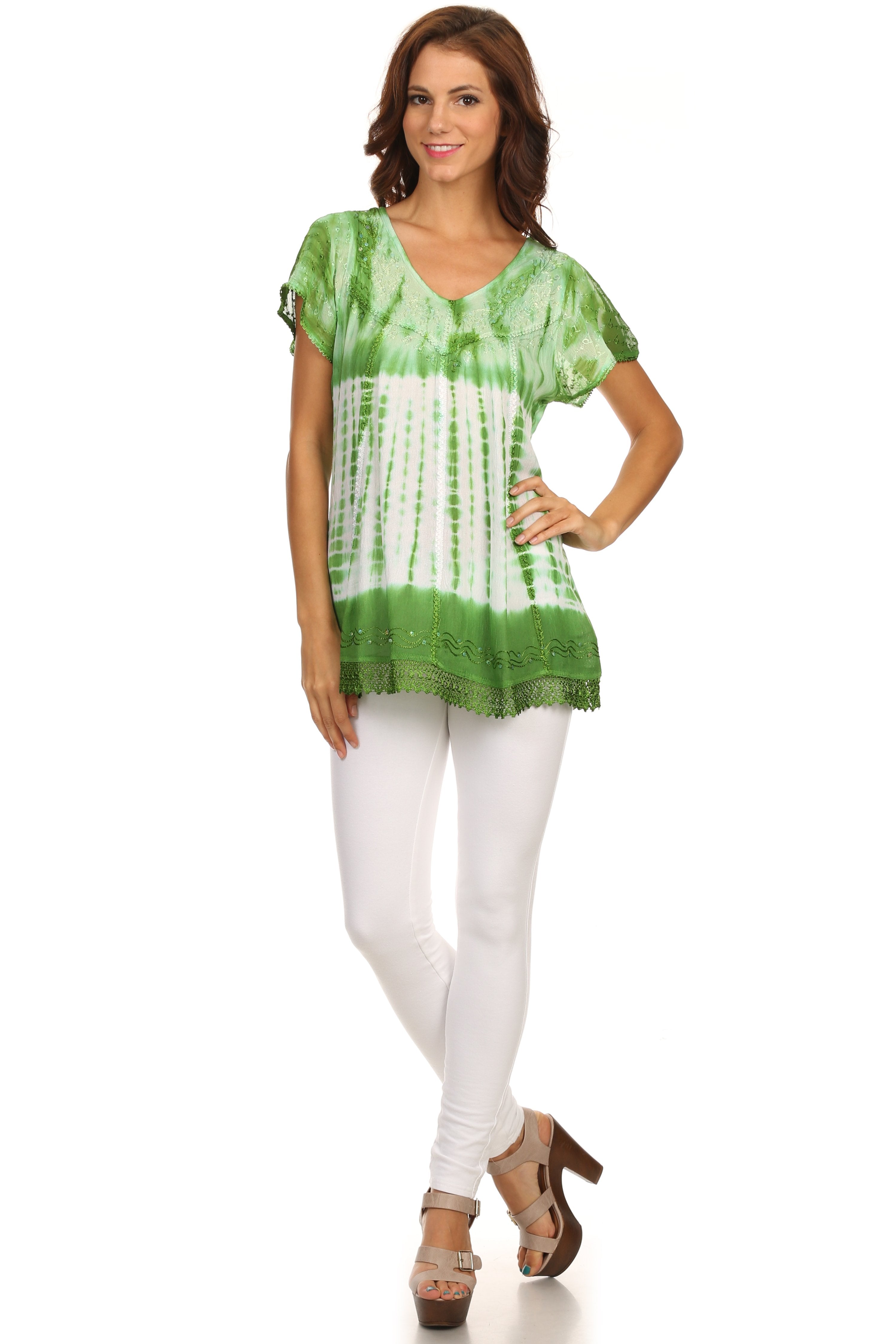 Sakkas - Violet Embroidery Tie Dye Sequin Accents Blouse / Top