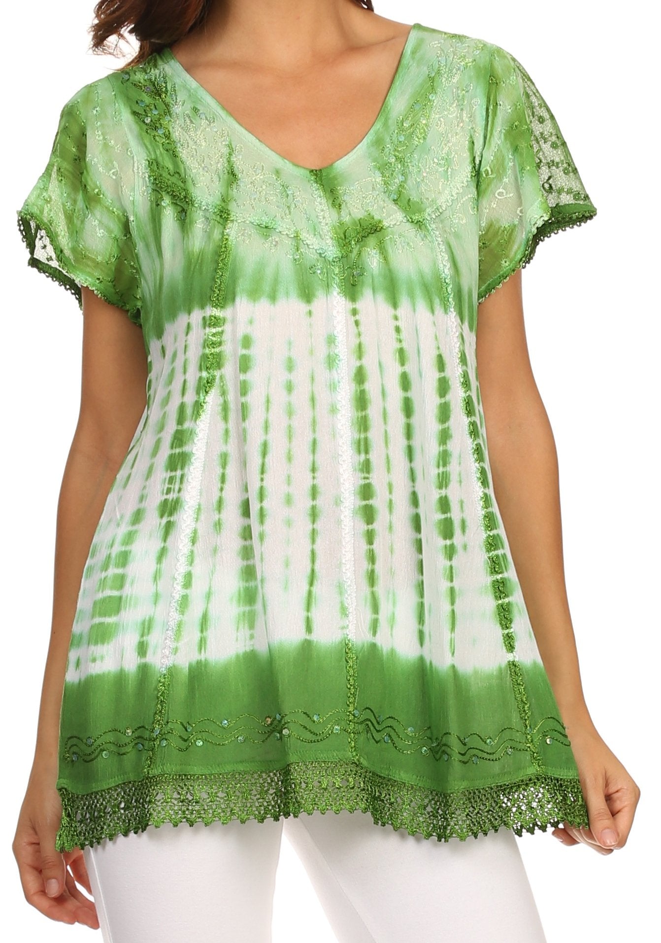Sakkas - Violet Embroidery Tie Dye Sequin Accents Blouse / Top