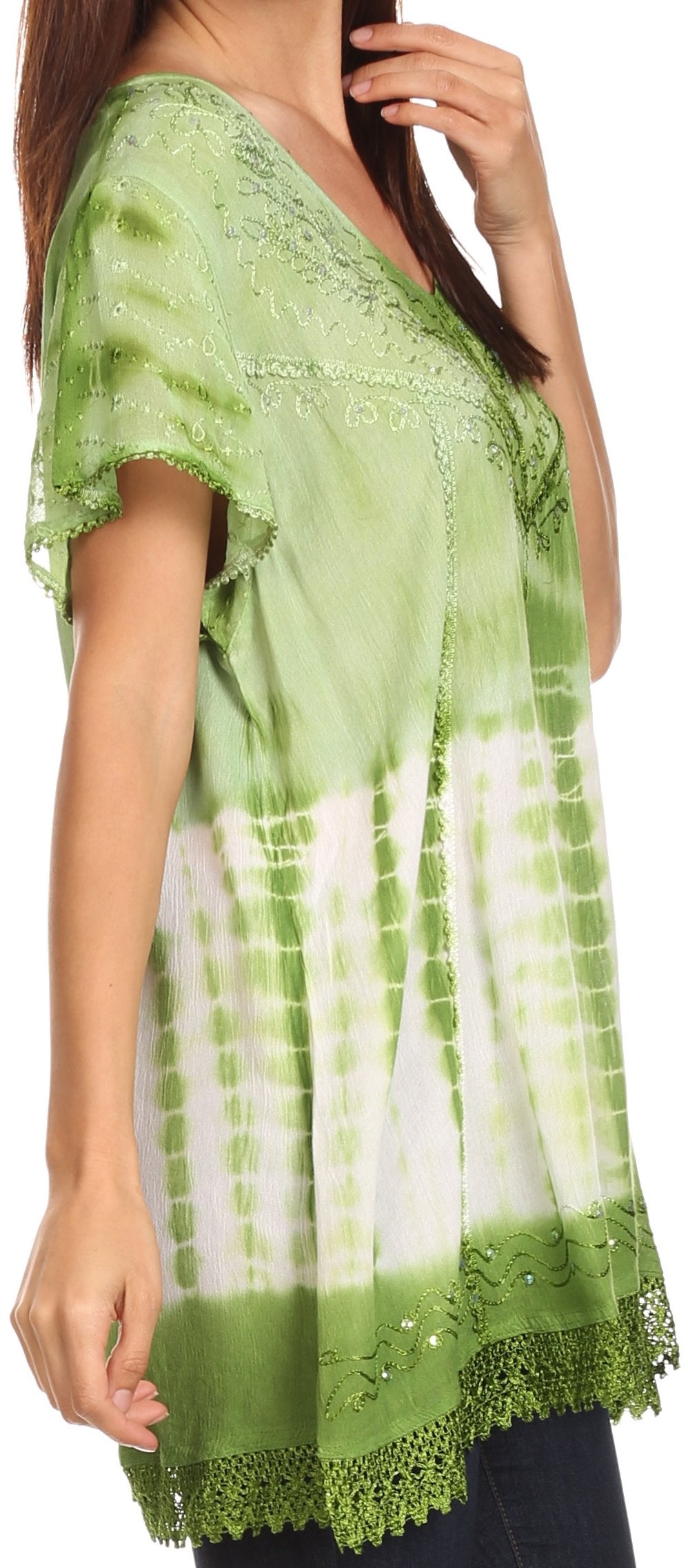 Sakkas - Violet Embroidery Tie Dye Sequin Accents Blouse / Top