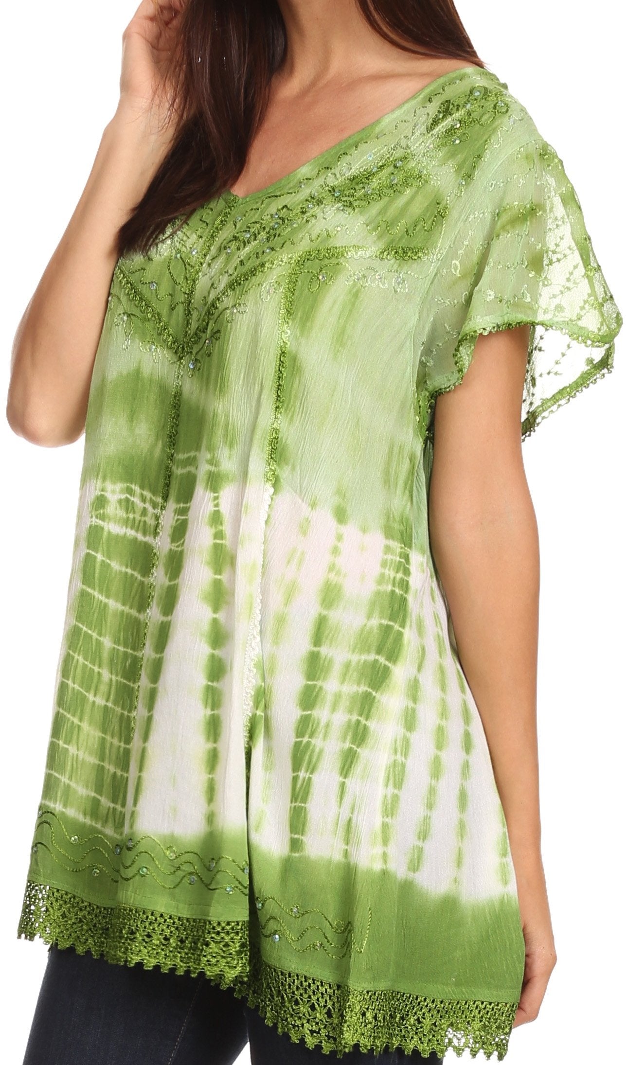 Sakkas - Violet Embroidery Tie Dye Sequin Accents Blouse / Top