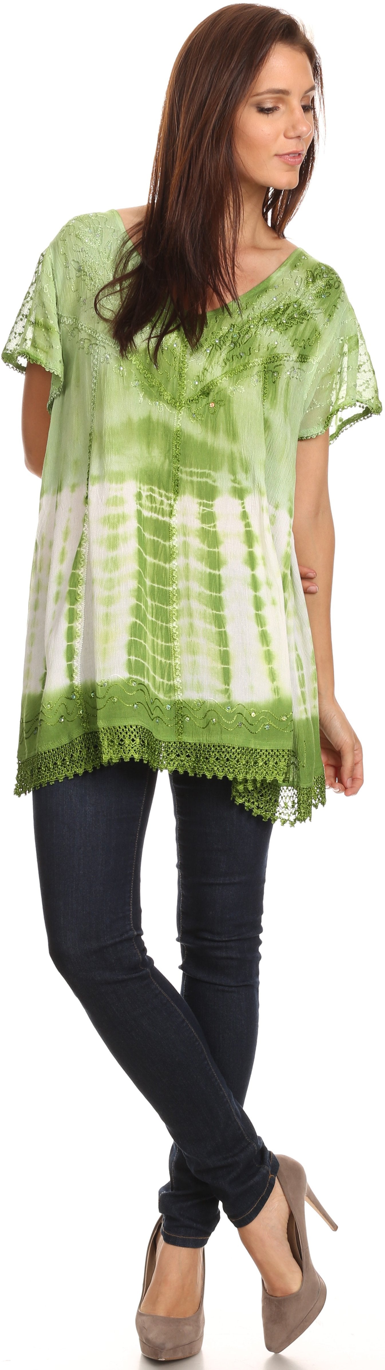 Sakkas - Violet Embroidery Tie Dye Sequin Accents Blouse / Top