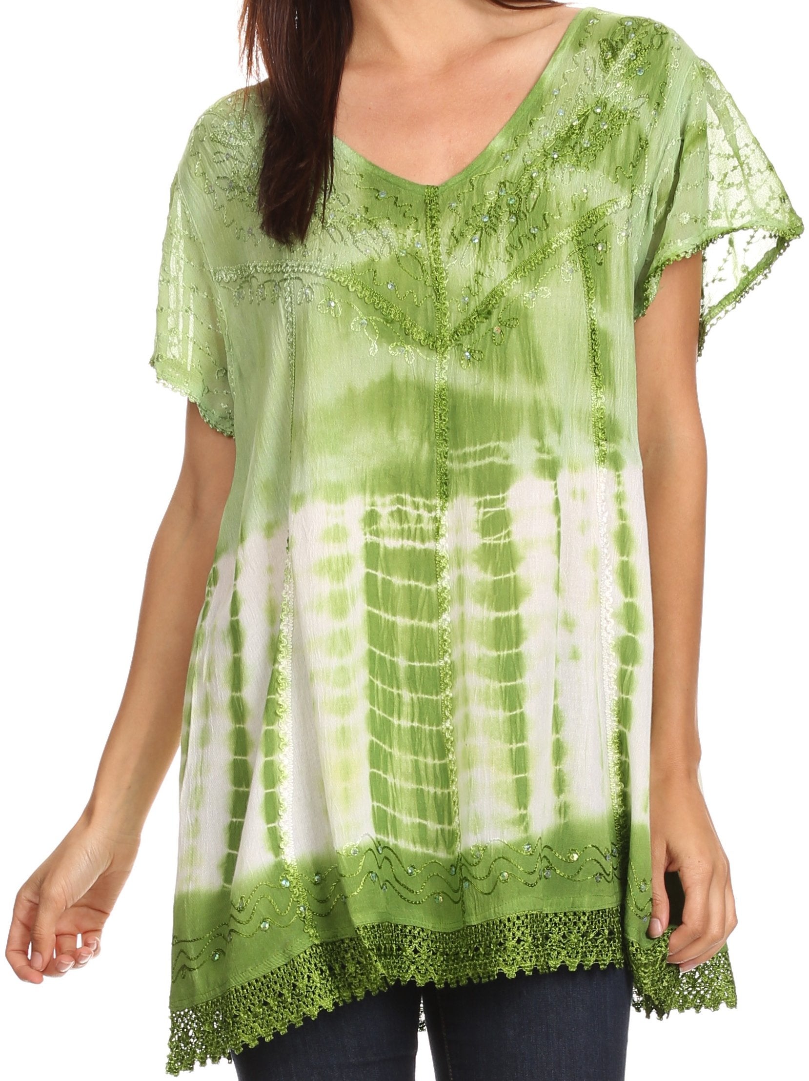 Sakkas - Violet Embroidery Tie Dye Sequin Accents Blouse / Top