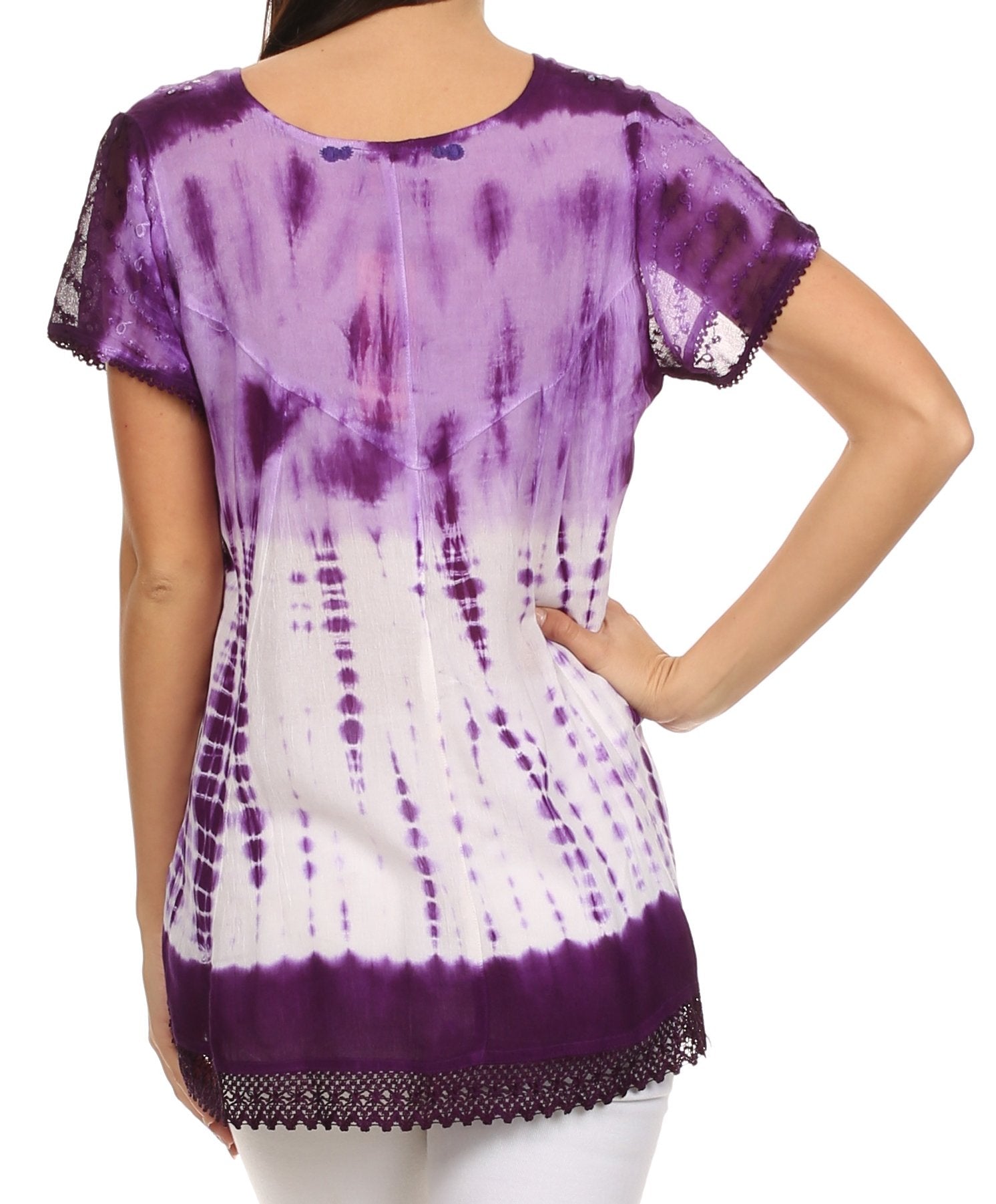 Sakkas - Violet Embroidery Tie Dye Sequin Accents Blouse / Top