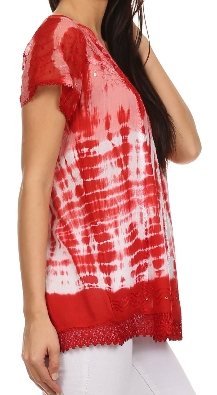 Sakkas - Violet Embroidery Tie Dye Sequin Accents Blouse / Top