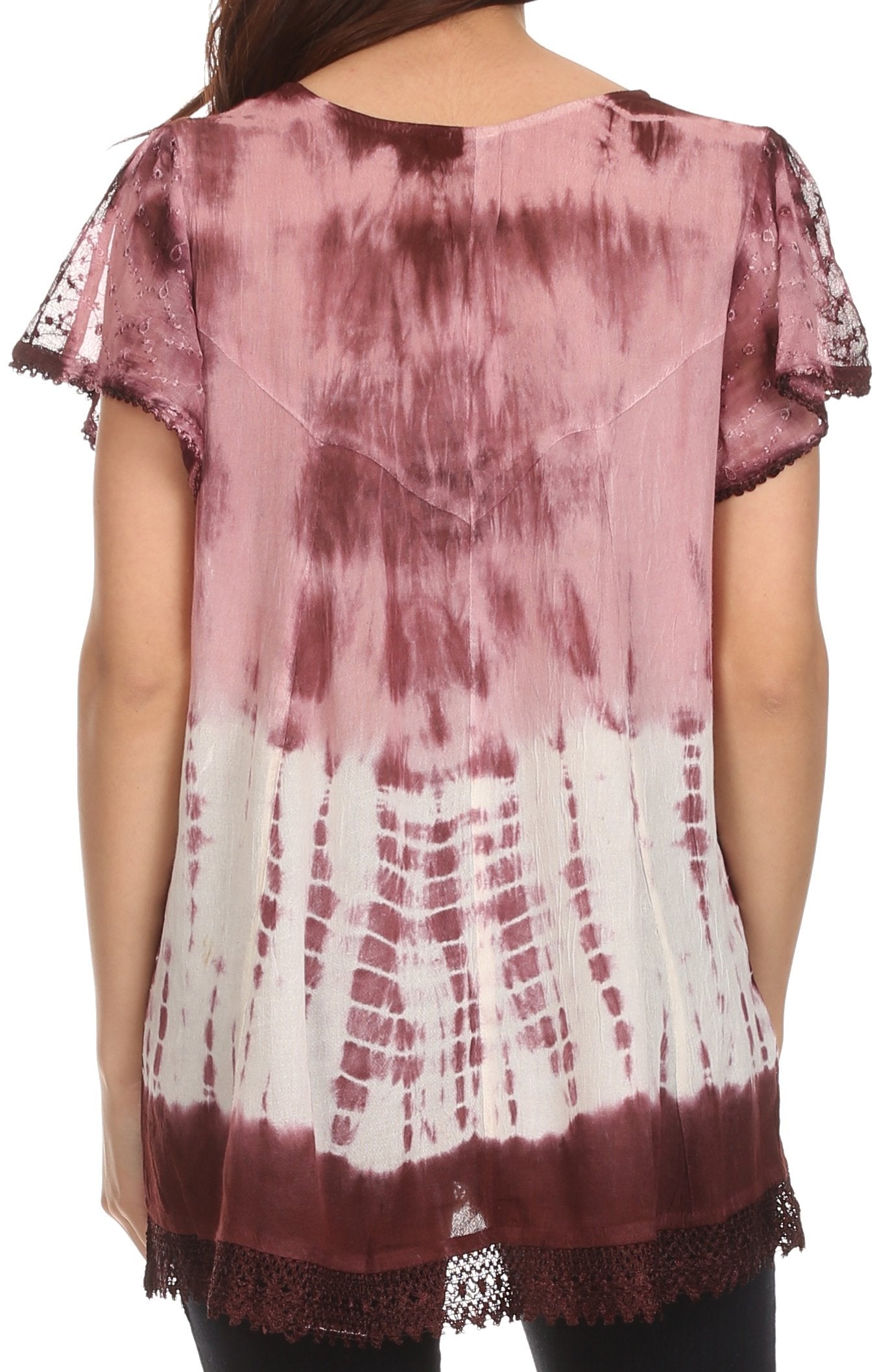 Sakkas - Violet Embroidery Tie Dye Sequin Accents Blouse / Top