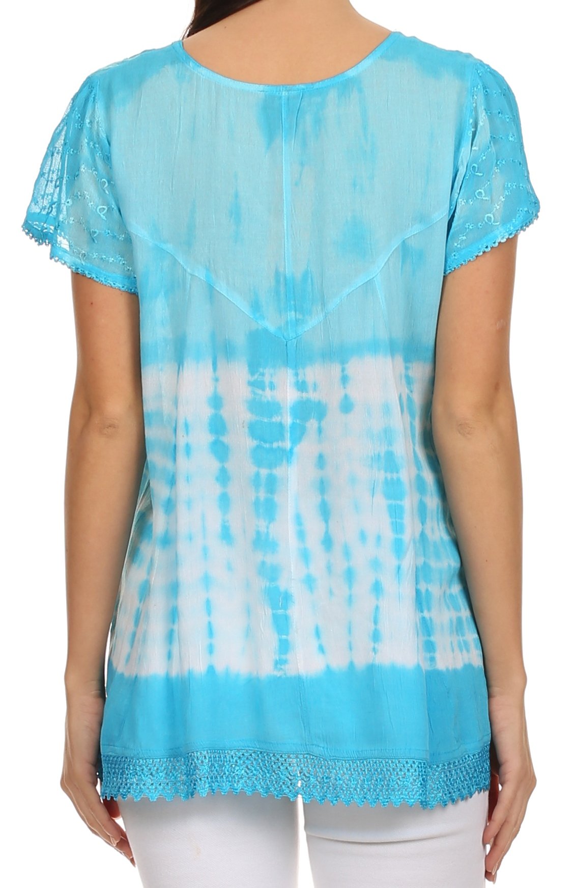 Sakkas - Violet Embroidery Tie Dye Sequin Accents Blouse / Top