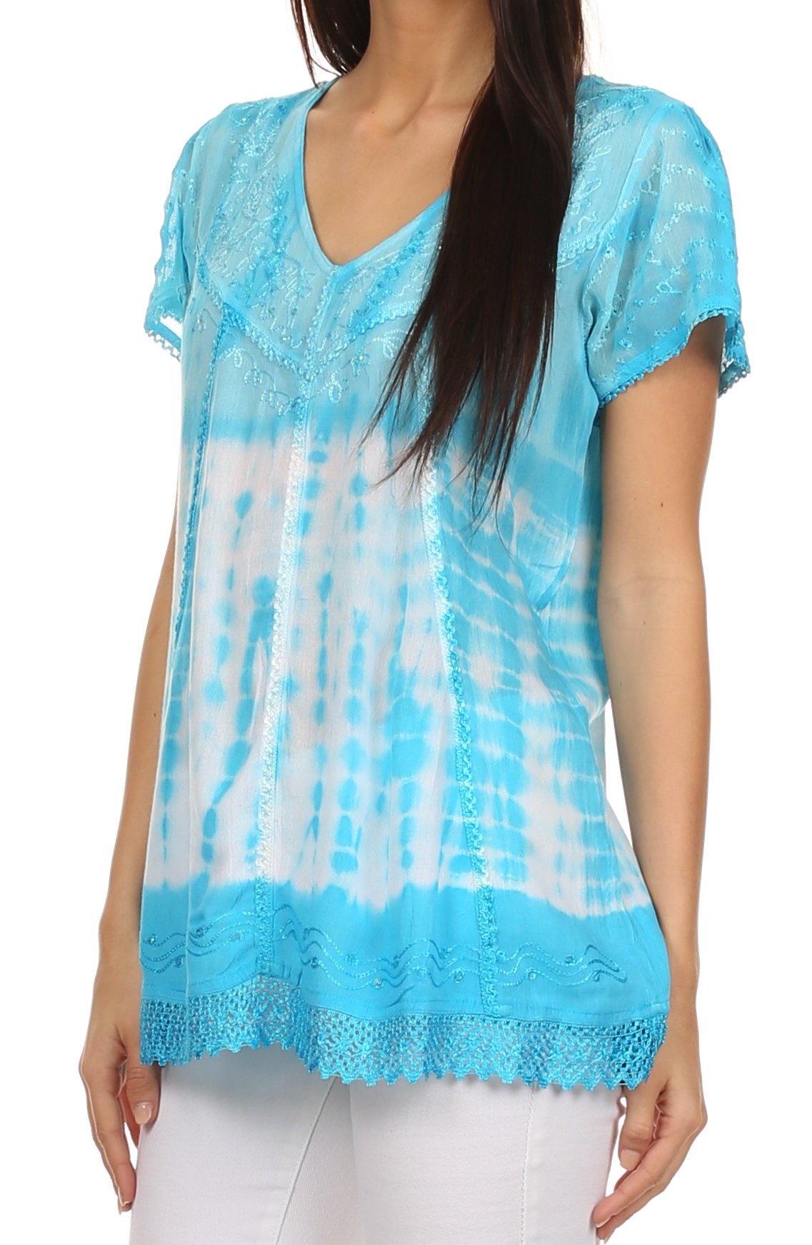 Sakkas - Violet Embroidery Tie Dye Sequin Accents Blouse / Top