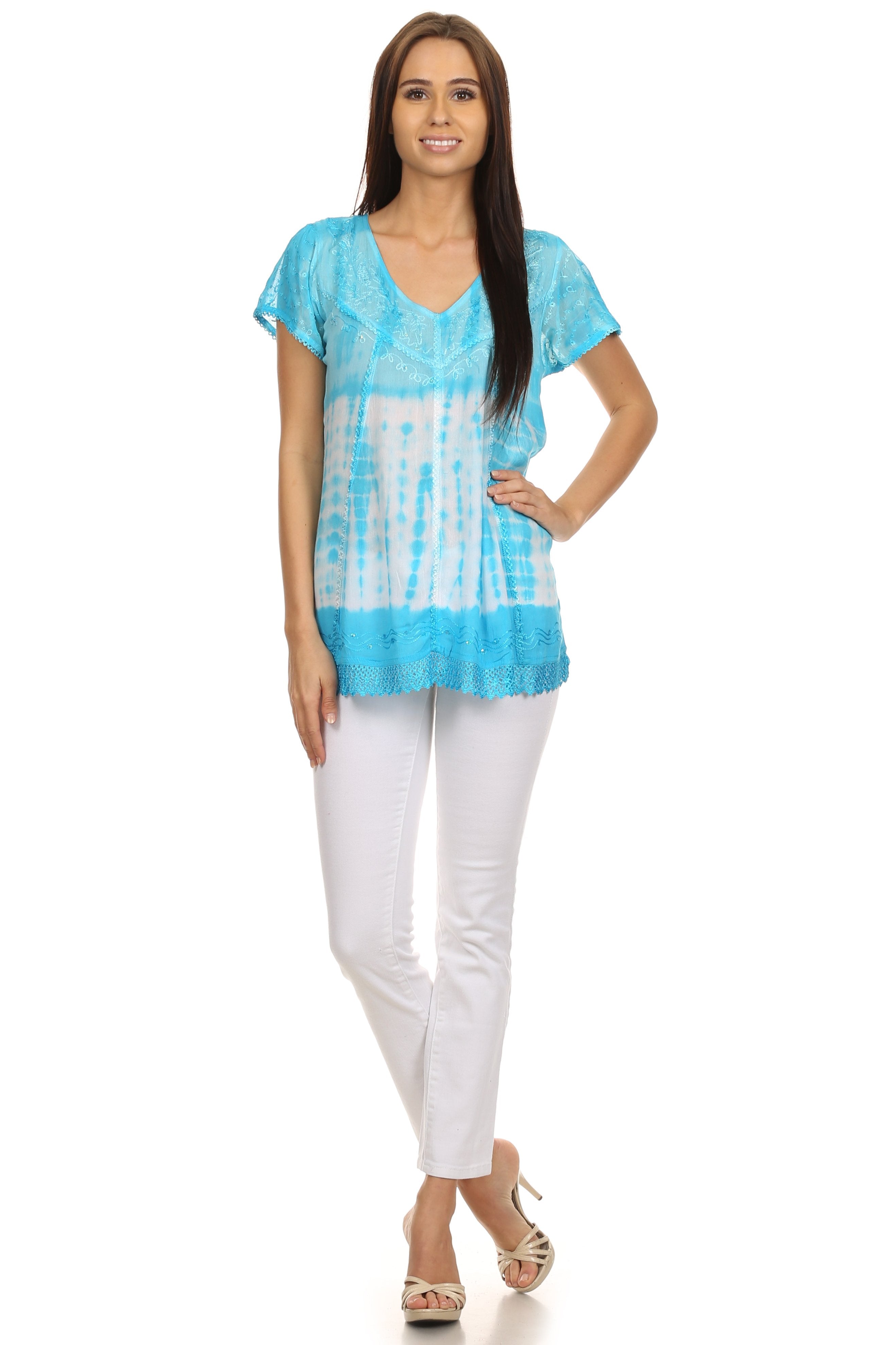 Sakkas - Violet Embroidery Tie Dye Sequin Accents Blouse / Top