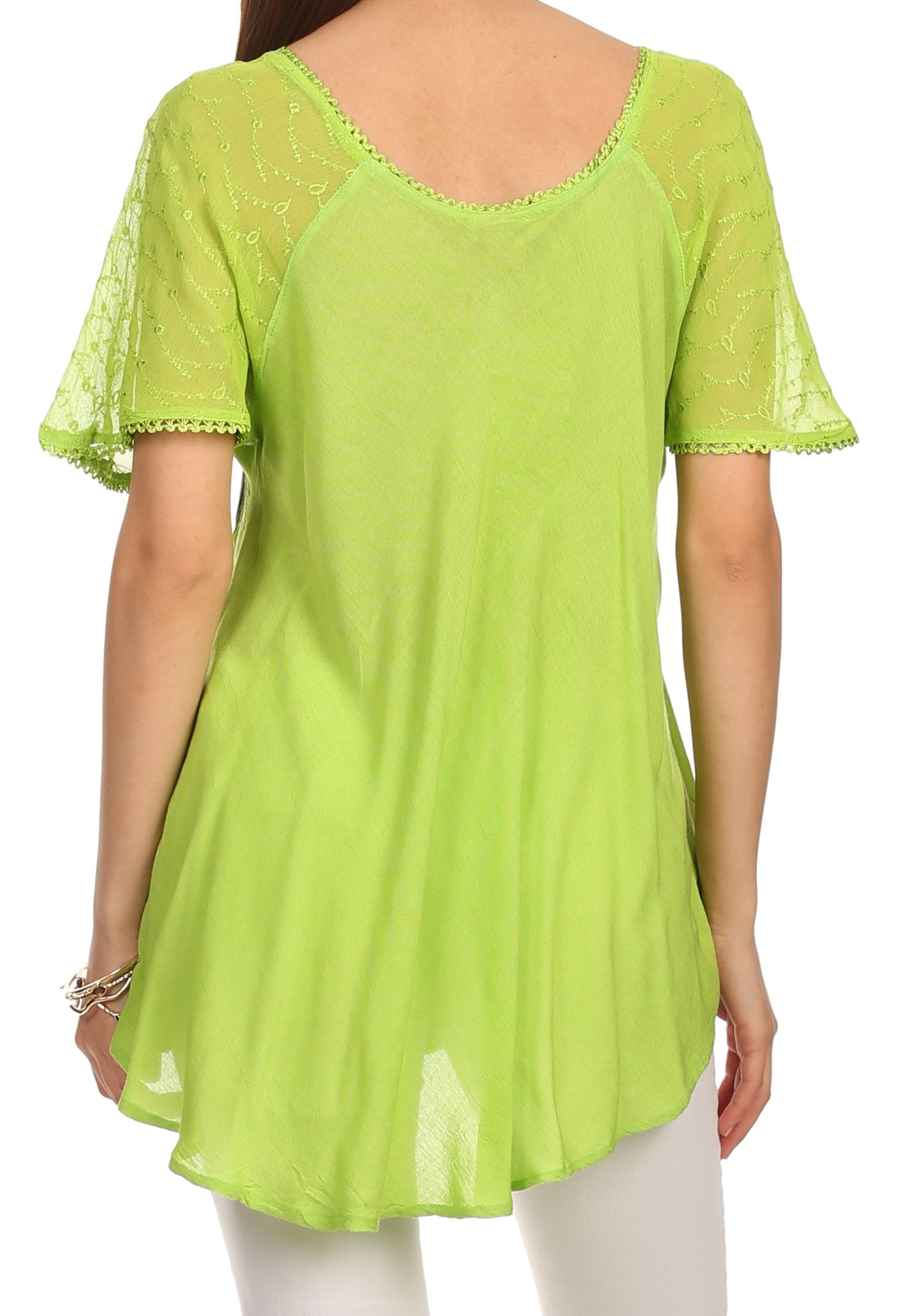 Sakkas - Albina Island Relaxed Fit Embroidery Cap Sleeves Blouse