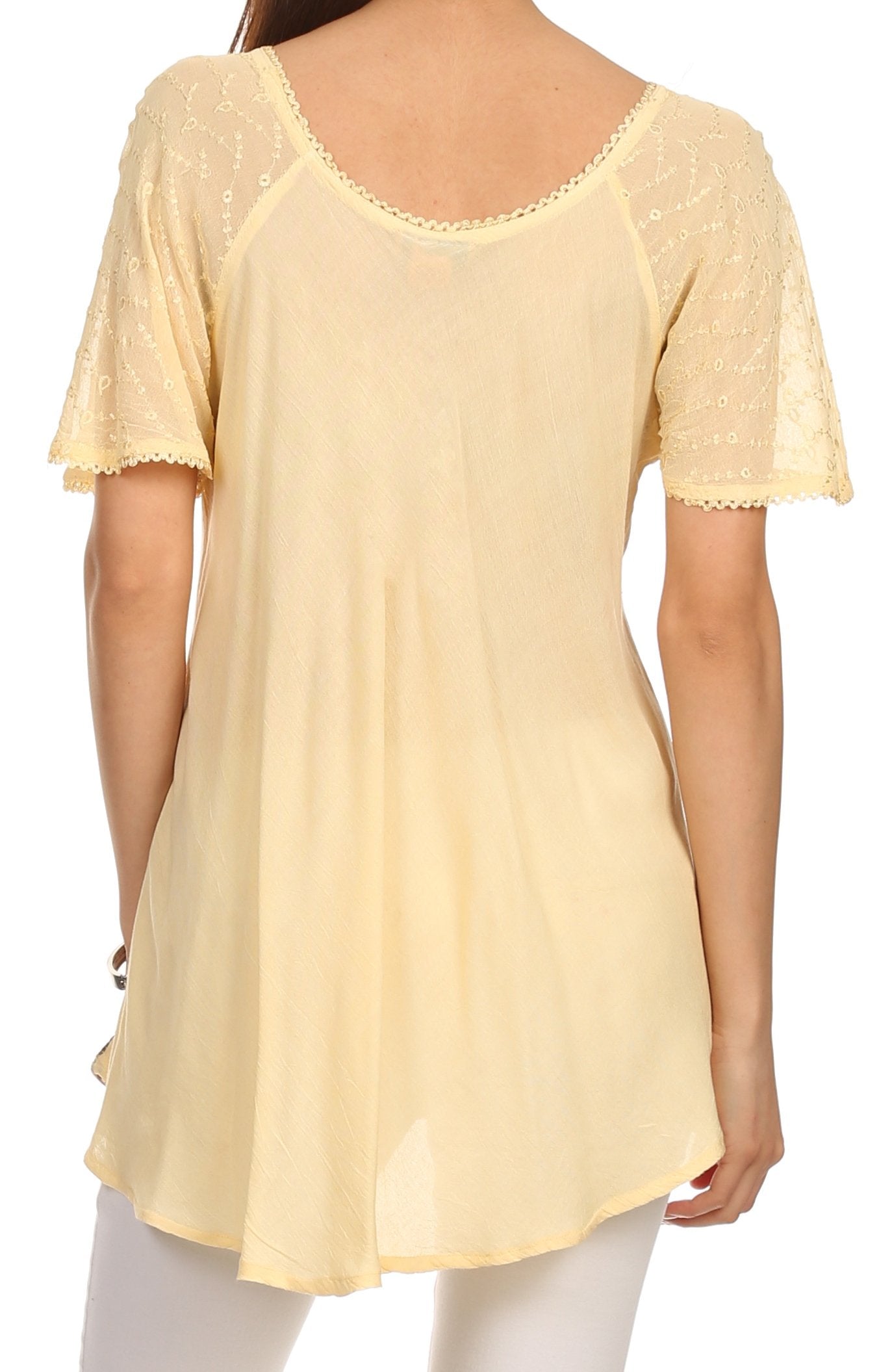 Sakkas - Albina Island Relaxed Fit Embroidery Cap Sleeves Blouse
