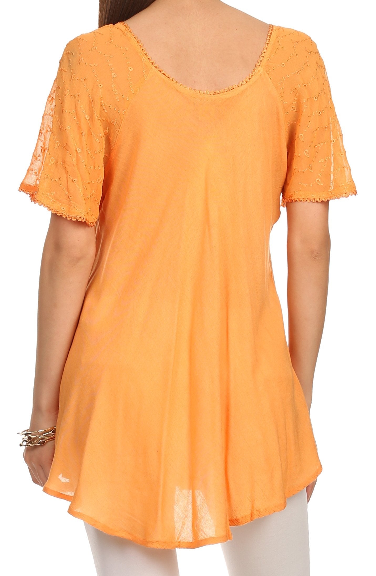 Sakkas - Albina Island Relaxed Fit Embroidery Cap Sleeves Blouse