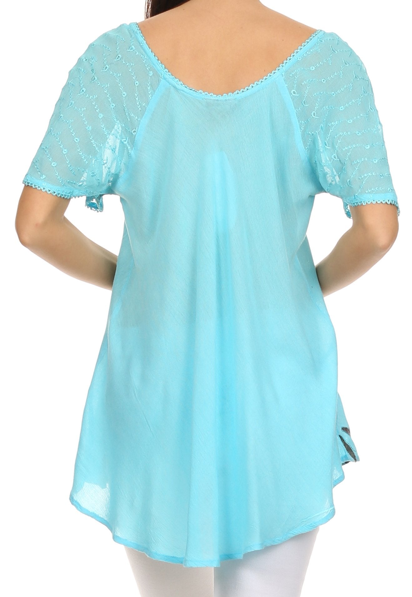 Sakkas - Albina Island Relaxed Fit Embroidery Cap Sleeves Blouse