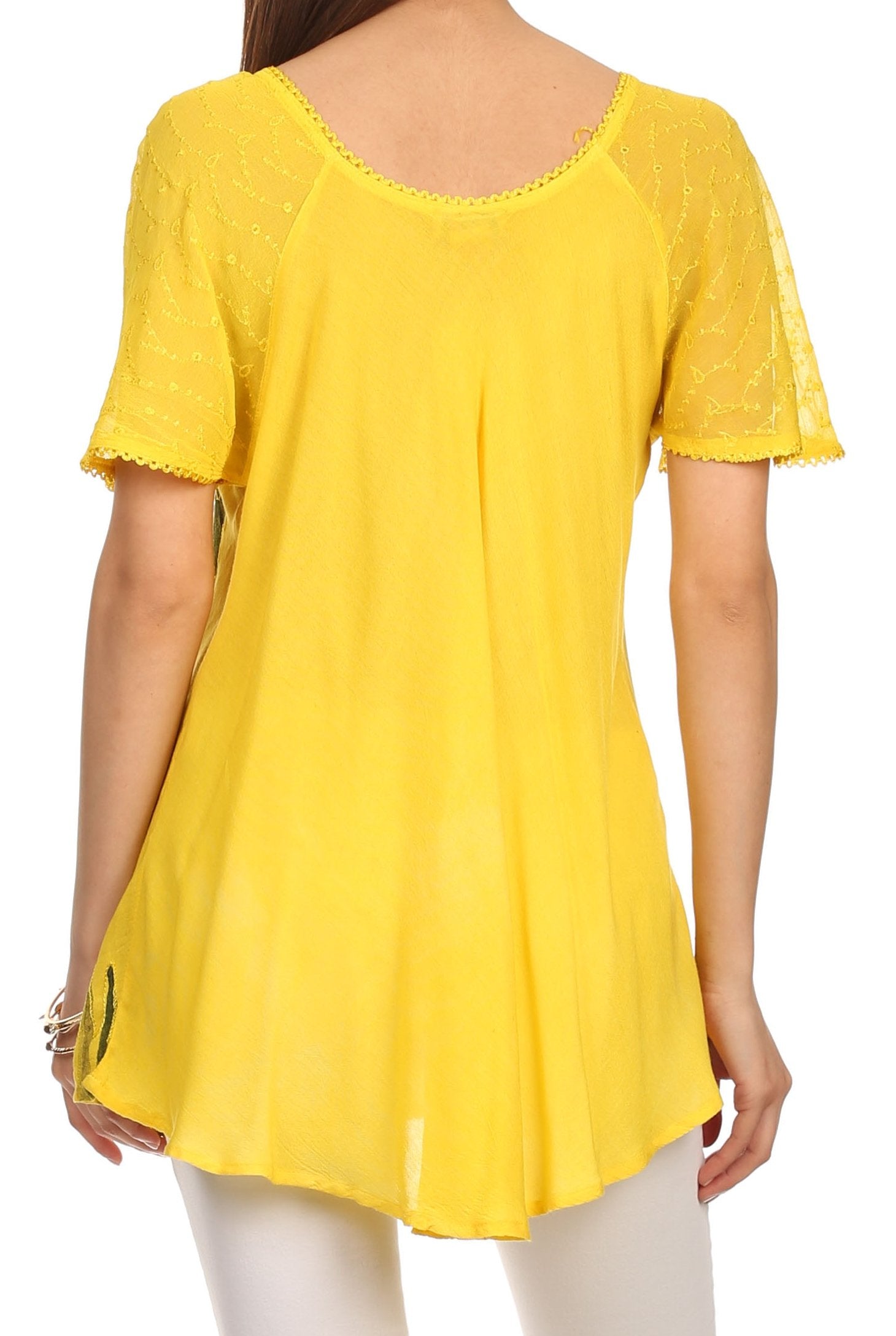 Sakkas - Albina Island Relaxed Fit Embroidery Cap Sleeves Blouse