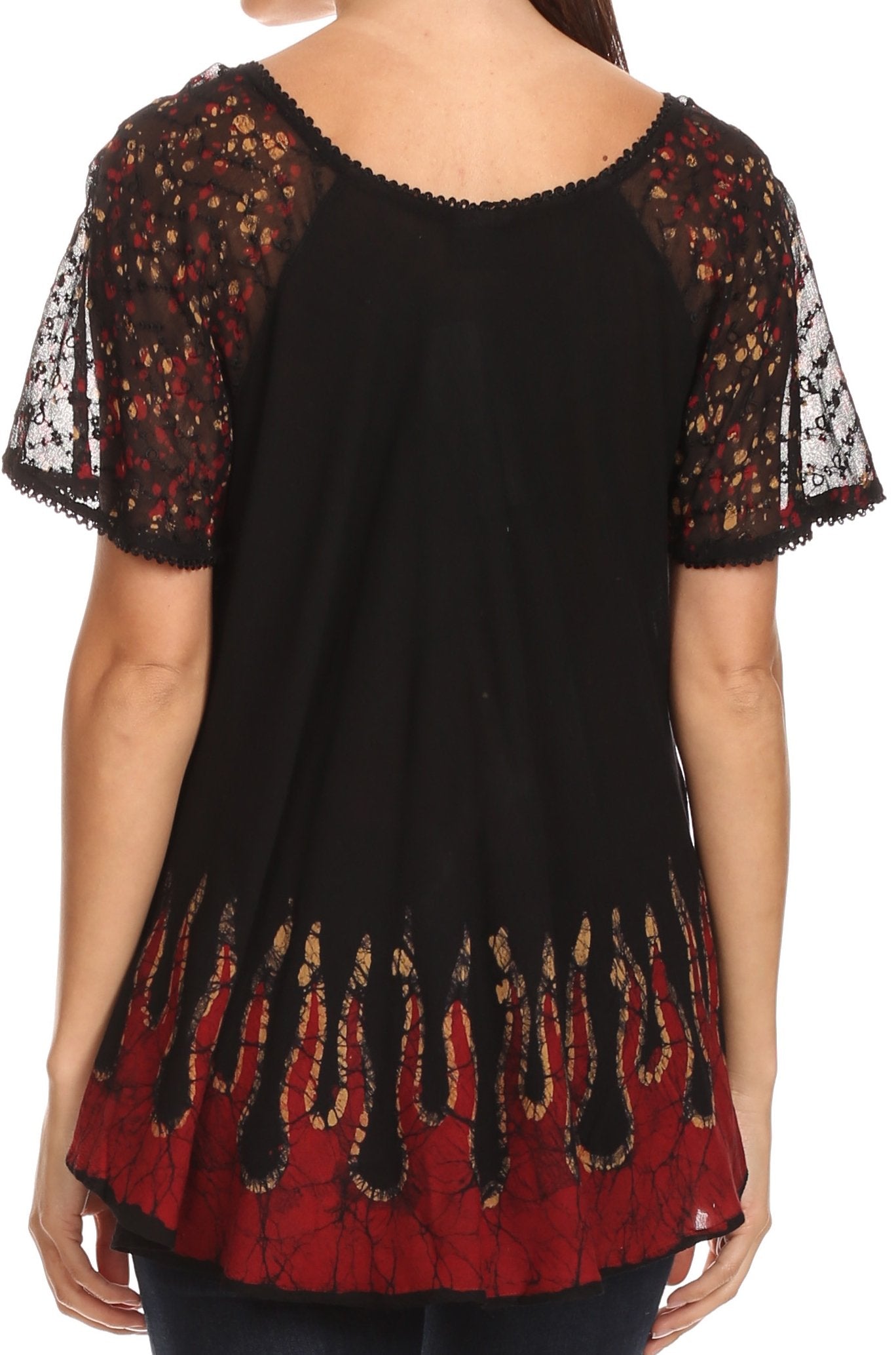 Black and red lace top with a person wearing it