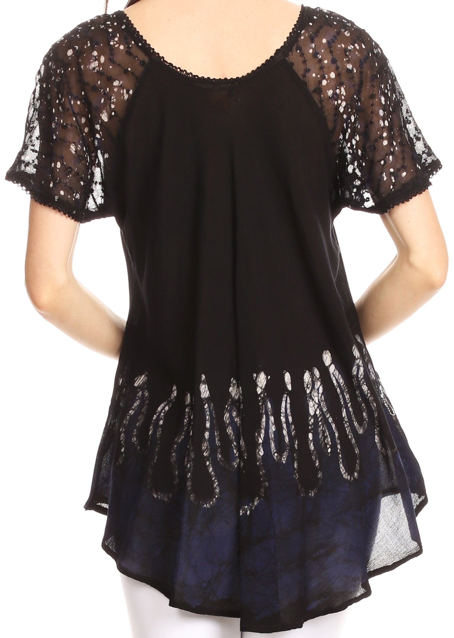 Sakkas - Cora Relaxed Fit Batik Design Embroidery Cap Sleeves Blouse / Top