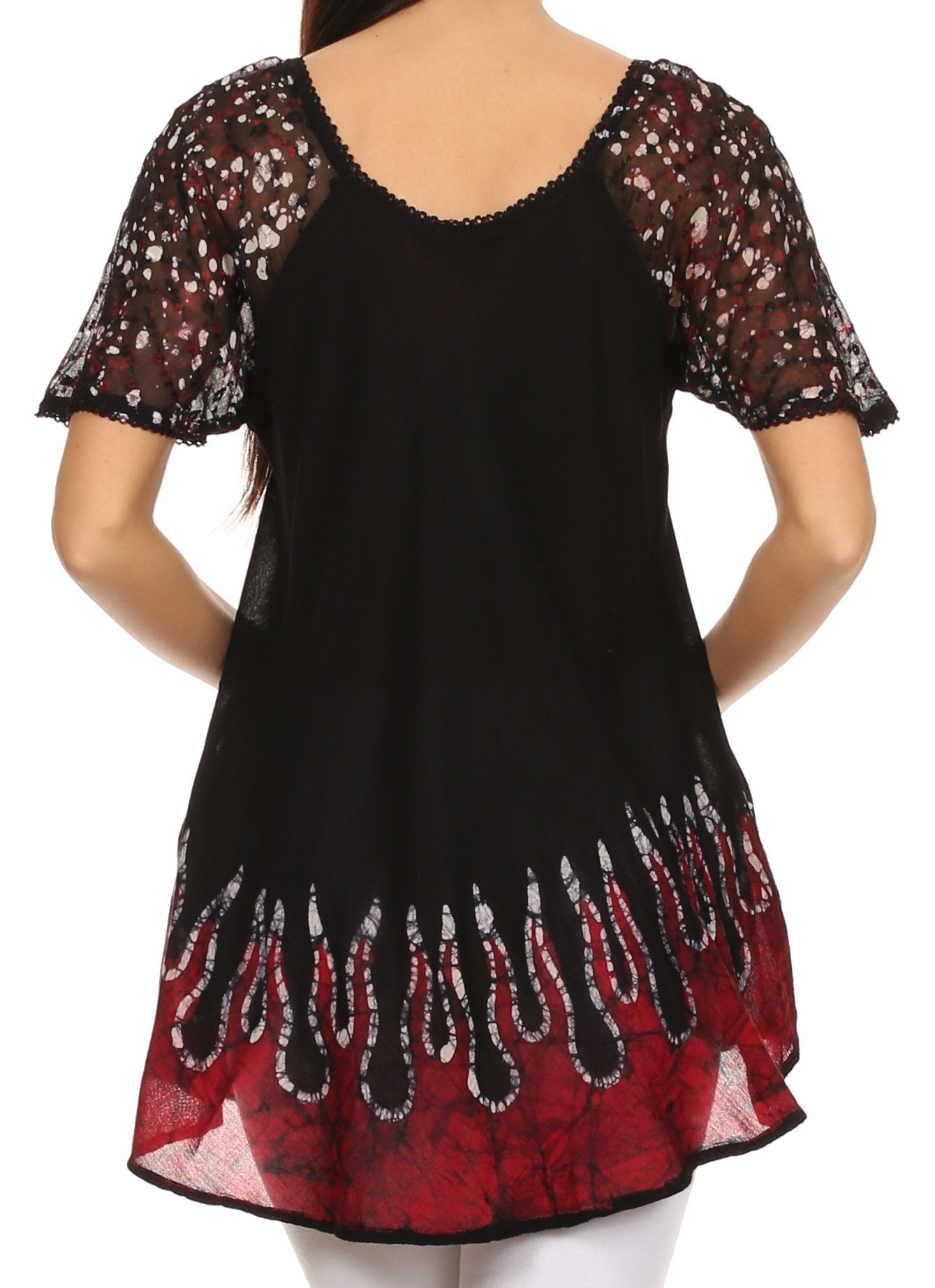 Sakkas - Cora Relaxed Fit Batik Design Embroidery Cap Sleeves Blouse / Top