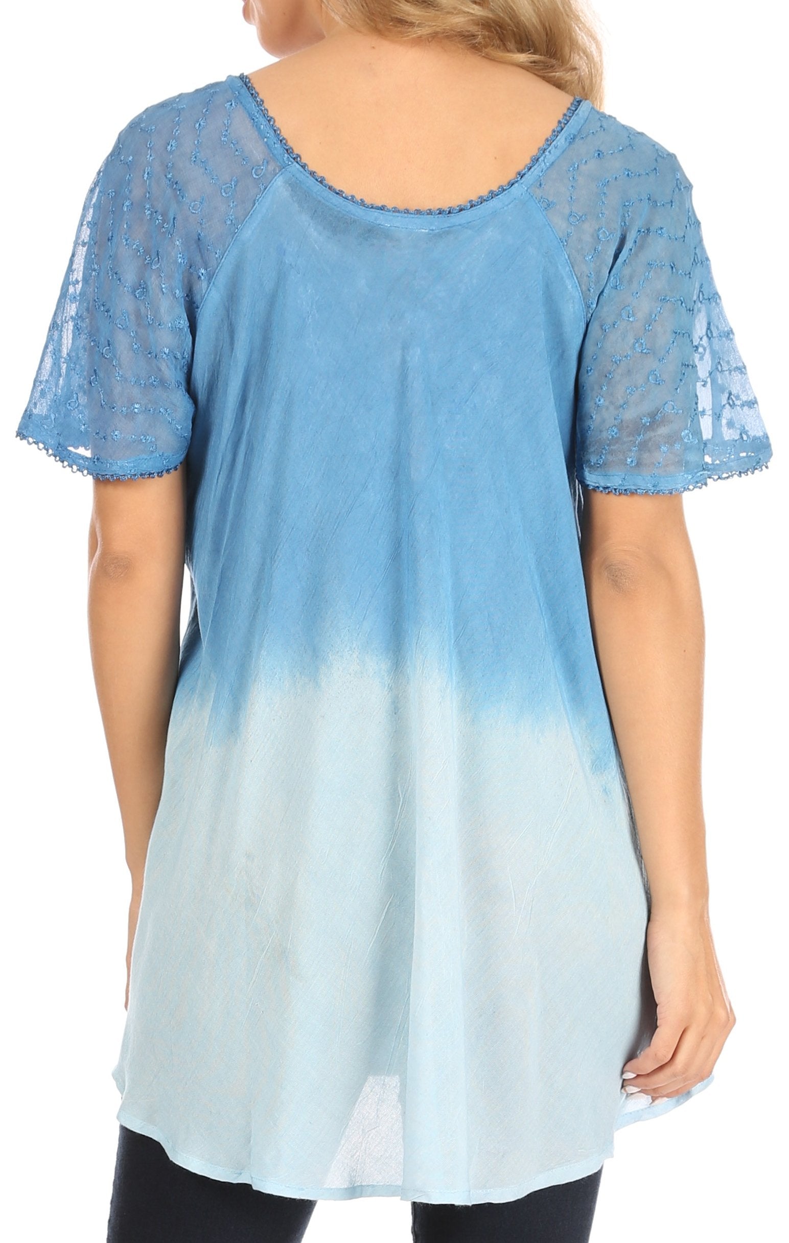 Sakkas - Petra Casual Loose Flared Corset Short Sleeve Lace Blouse Top Tunic
