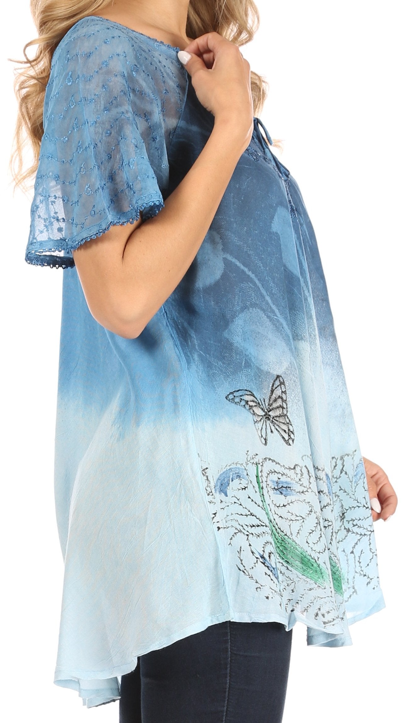 Sakkas - Petra Casual Loose Flared Corset Short Sleeve Lace Blouse Top Tunic