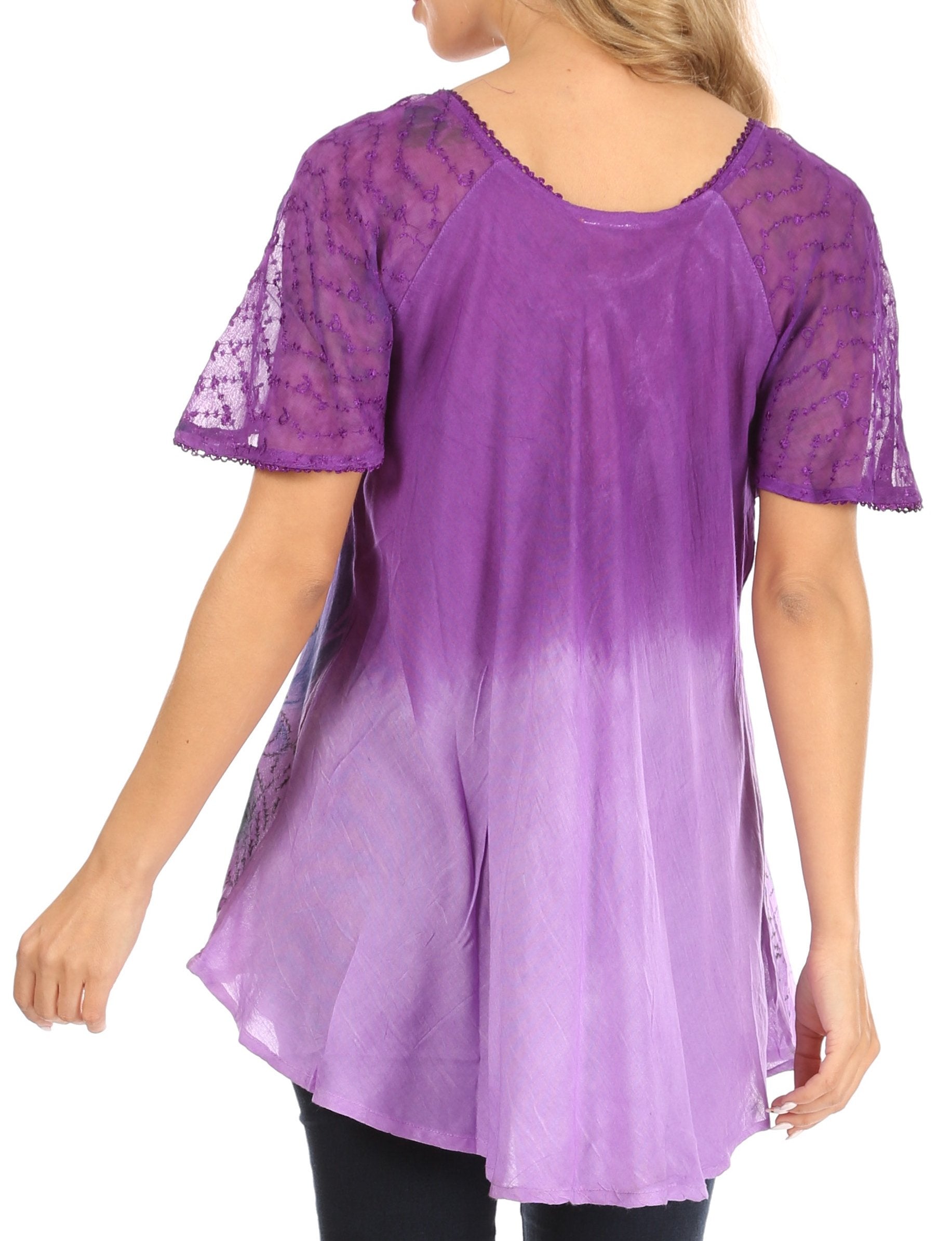 Sakkas - Petra Casual Loose Flared Corset Short Sleeve Lace Blouse Top Tunic