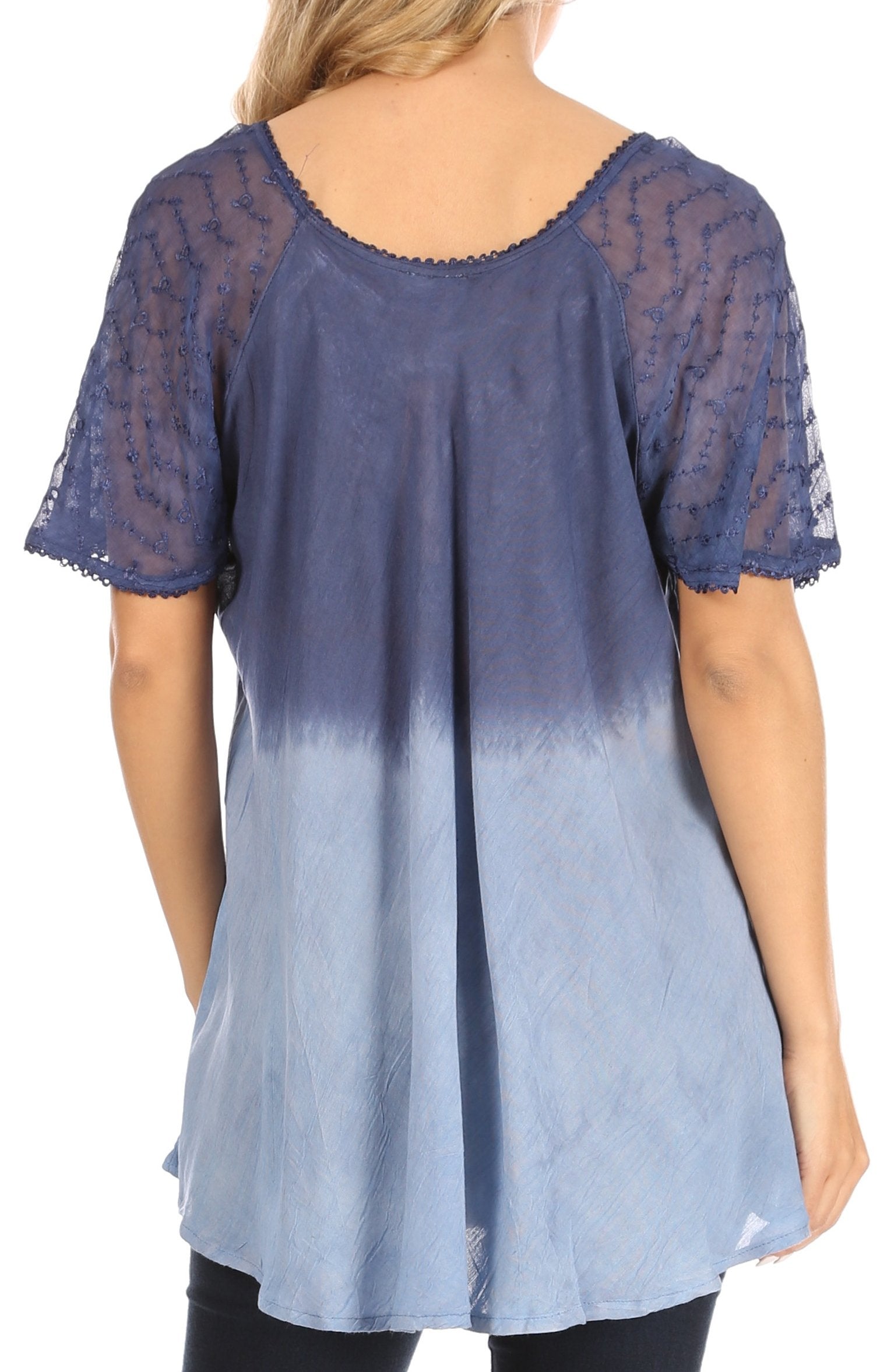 Sakkas - Petra Casual Loose Flared Corset Short Sleeve Lace Blouse Top Tunic