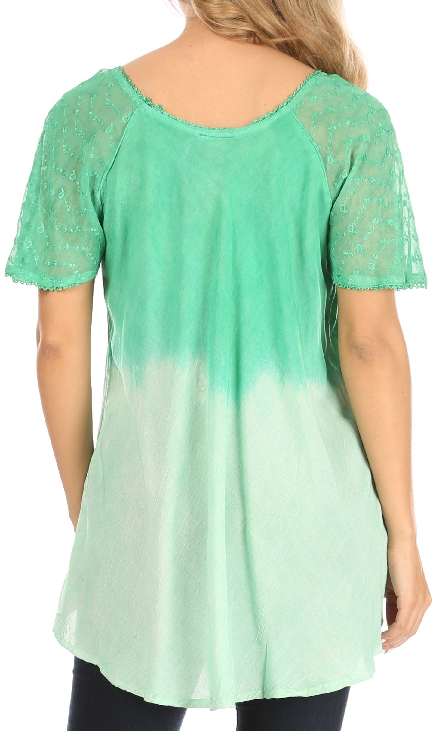 Sakkas - Petra Casual Loose Flared Corset Short Sleeve Lace Blouse Top Tunic