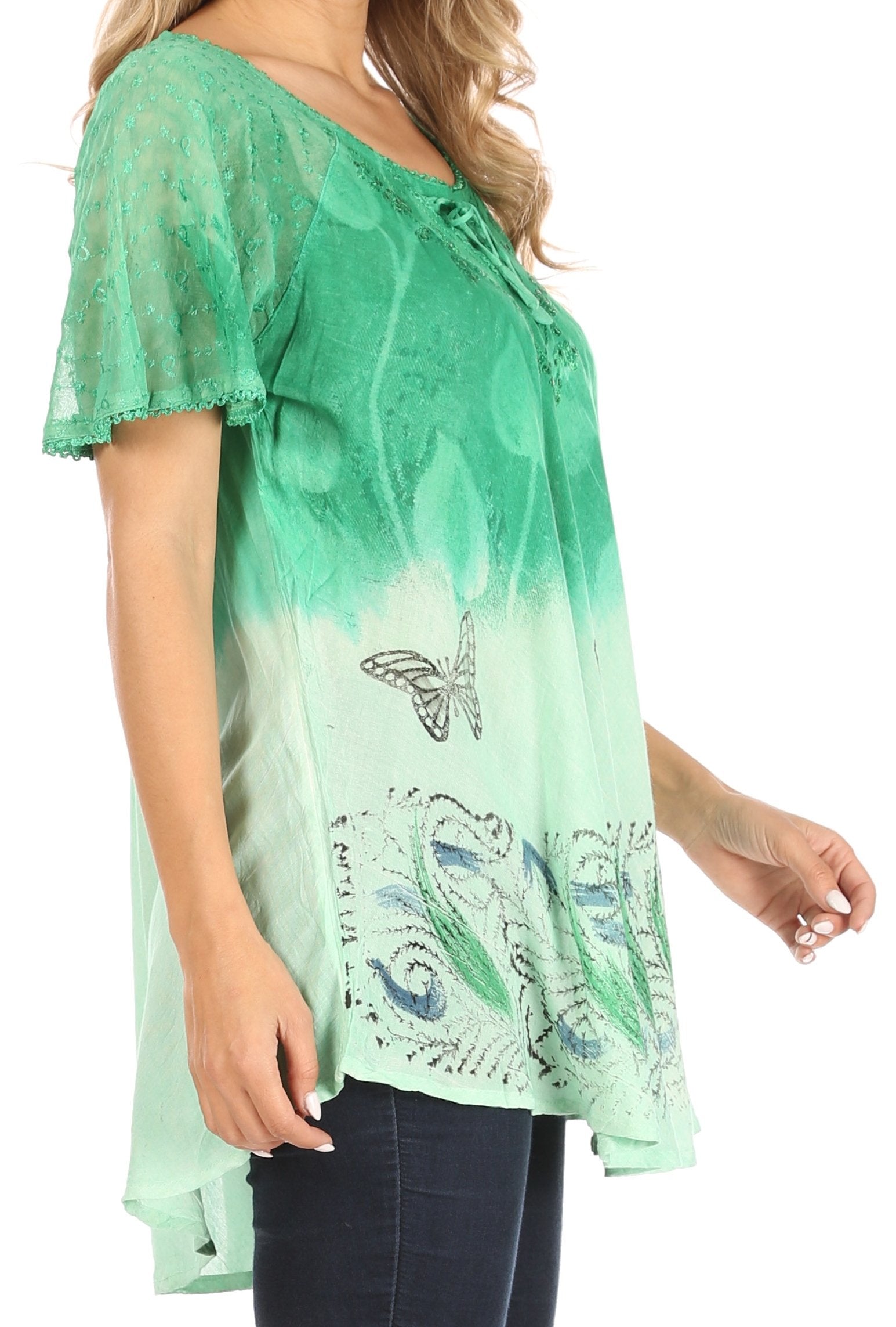 Sakkas - Petra Casual Loose Flared Corset Short Sleeve Lace Blouse Top Tunic