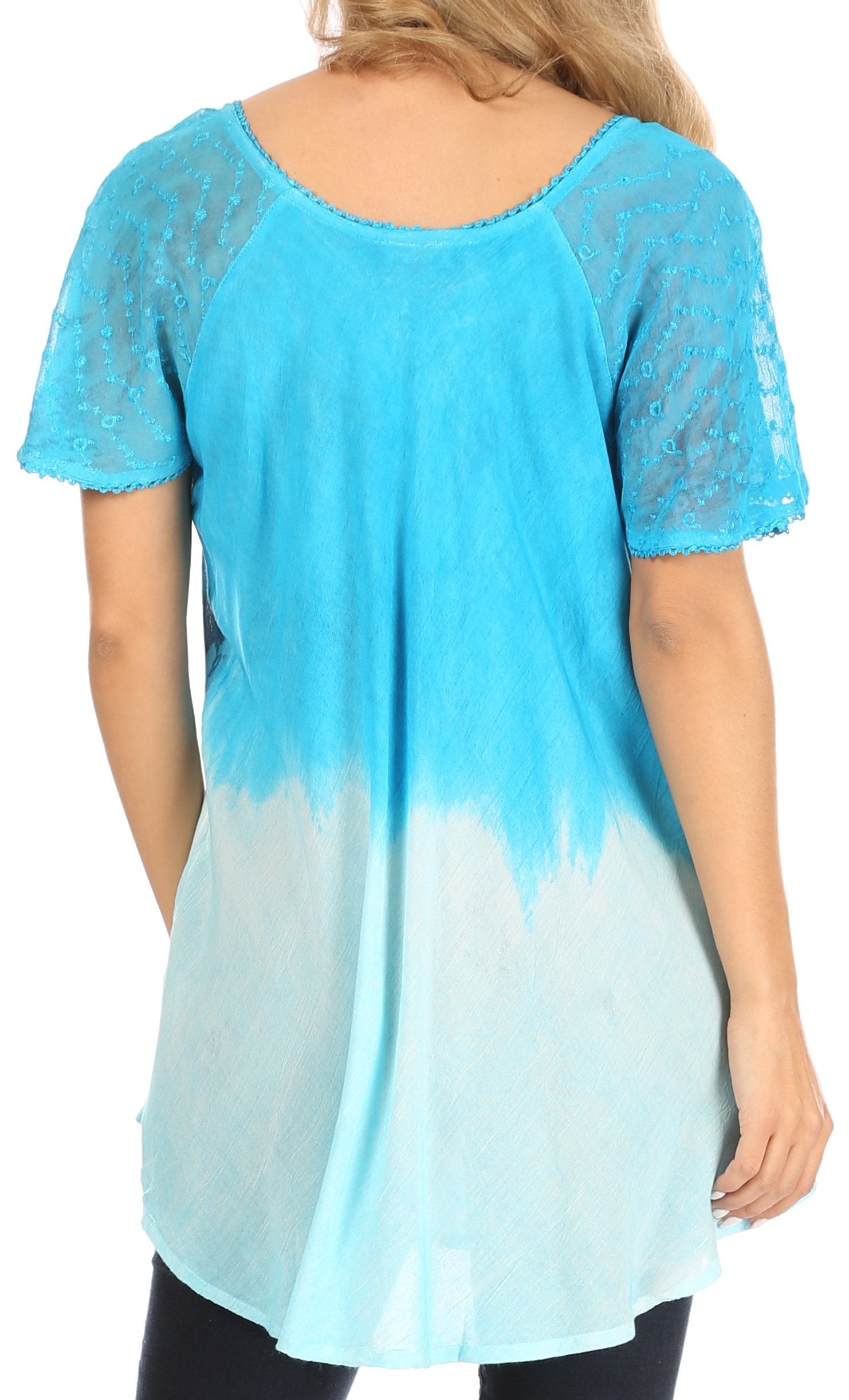 Sakkas - Petra Casual Loose Flared Corset Short Sleeve Lace Blouse Top Tunic