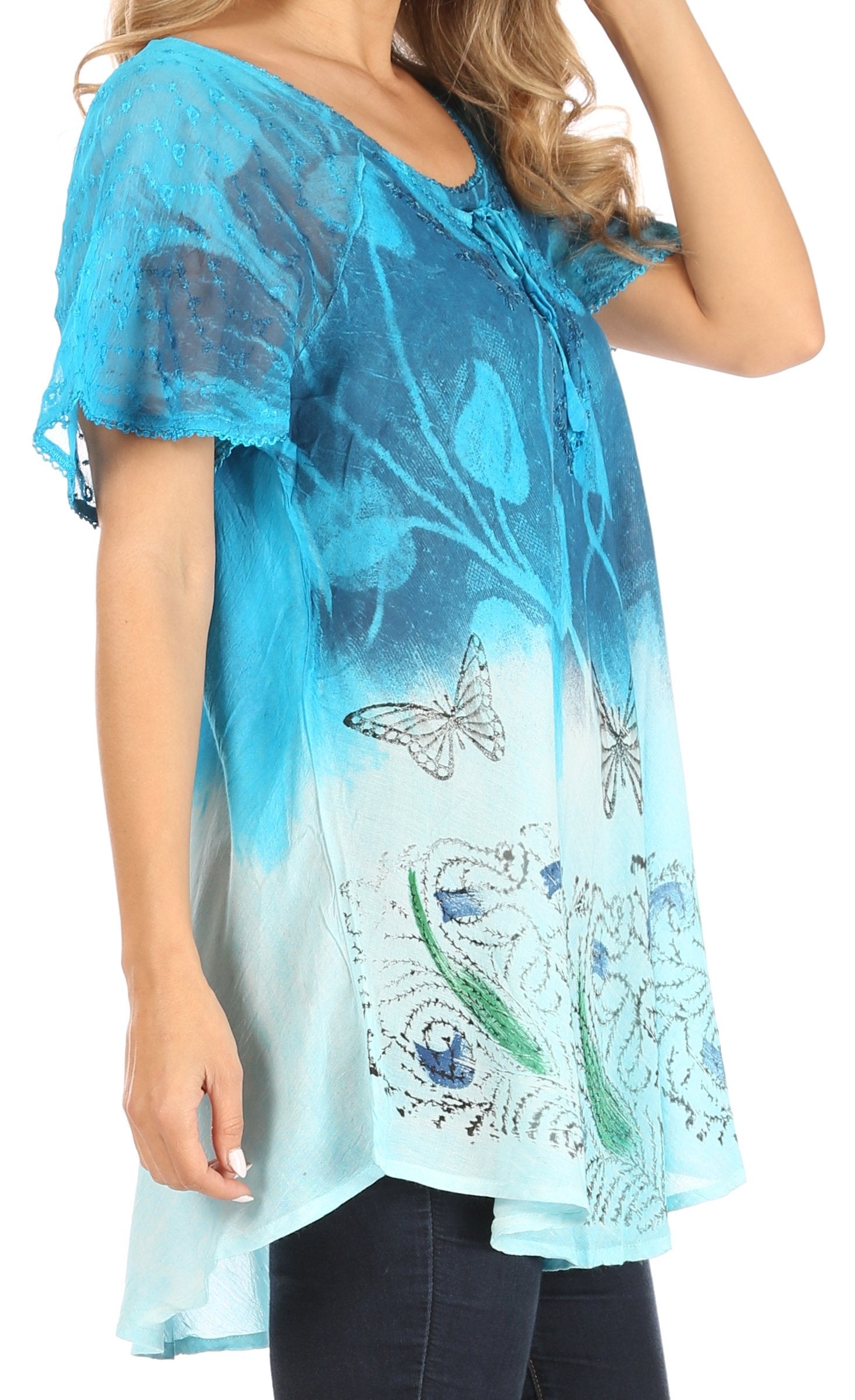 Sakkas - Petra Casual Loose Flared Corset Short Sleeve Lace Blouse Top Tunic