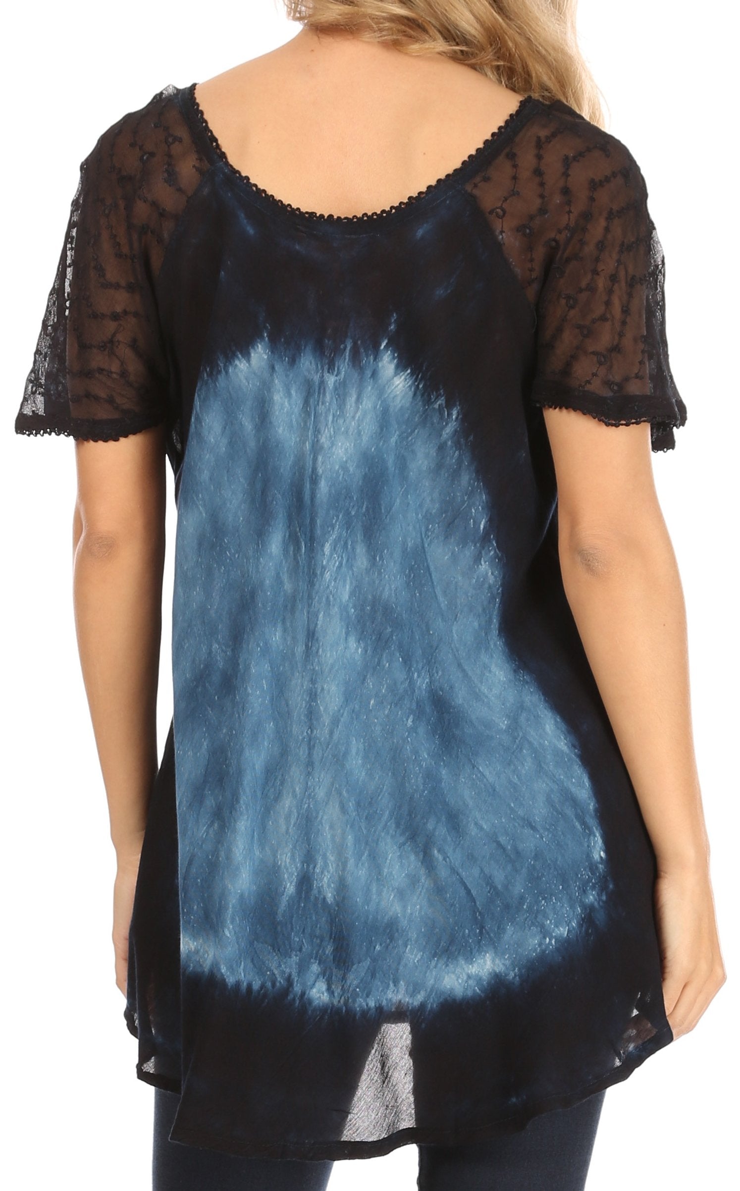 Sakkas - Petra Casual Loose Flared Corset Short Sleeve Lace Blouse Top Tunic