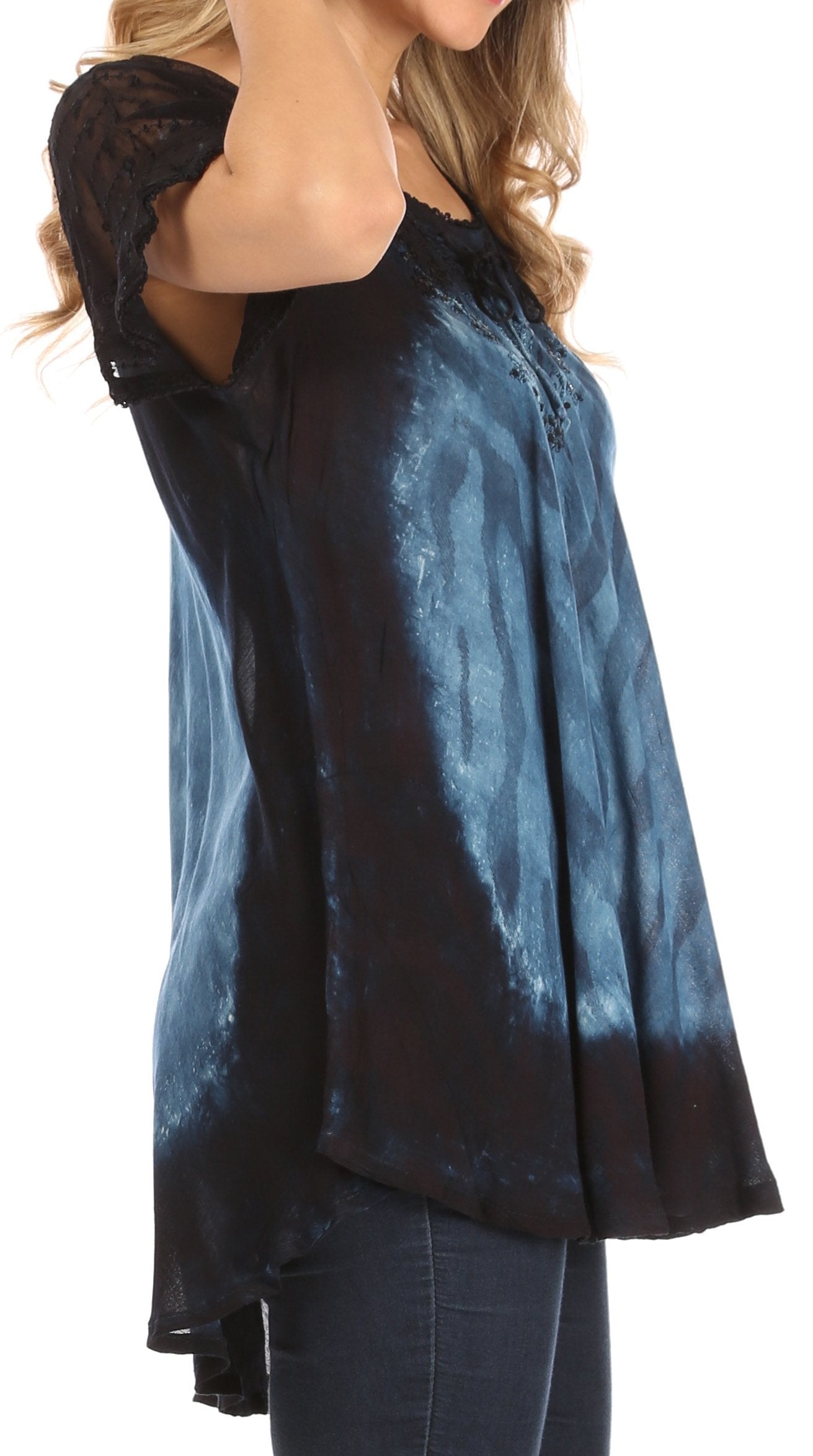 Sakkas - Petra Casual Loose Flared Corset Short Sleeve Lace Blouse Top Tunic
