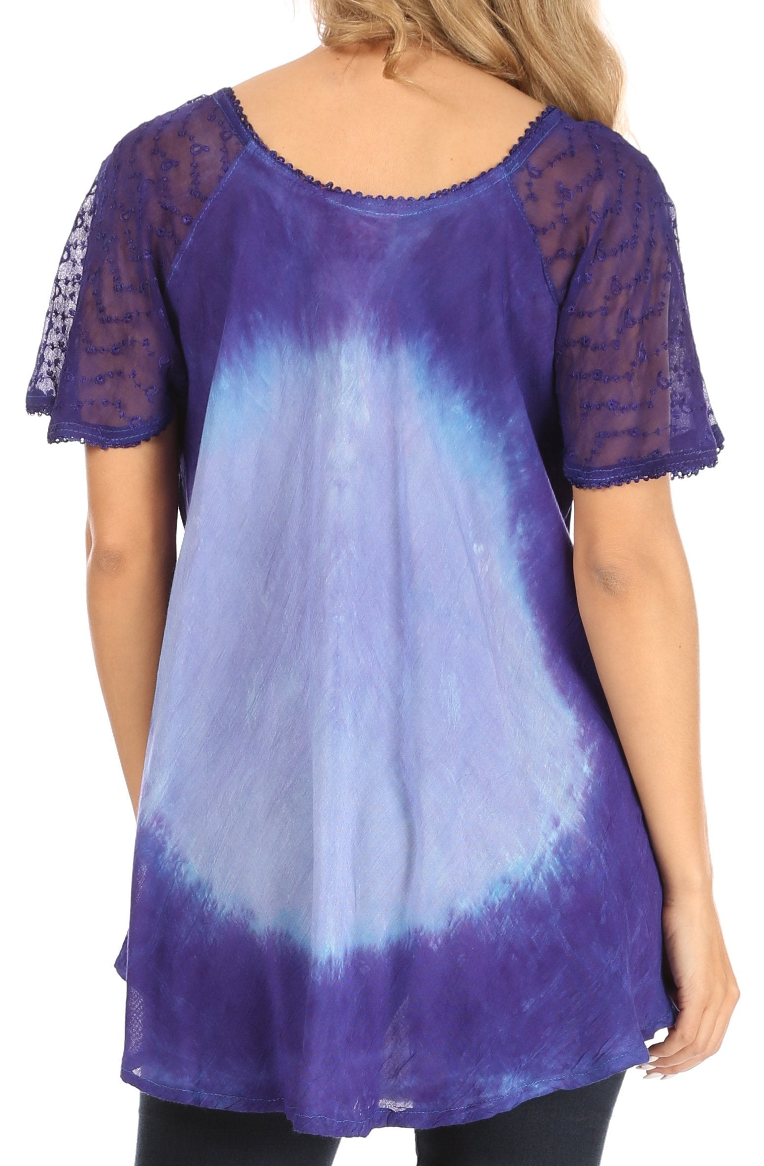 Sakkas - Petra Casual Loose Flared Corset Short Sleeve Lace Blouse Top Tunic