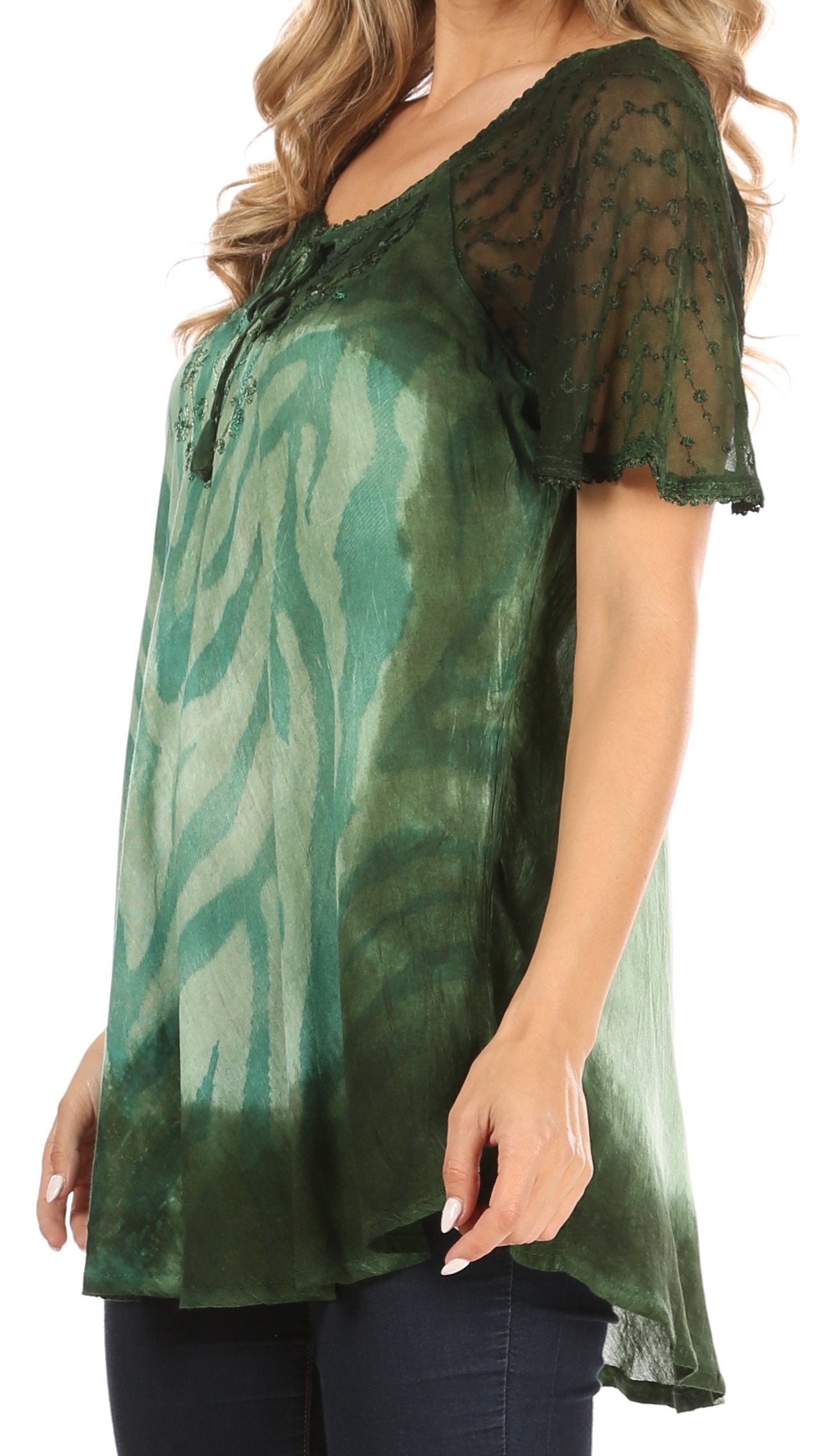 Sakkas - Petra Casual Loose Flared Corset Short Sleeve Lace Blouse Top Tunic