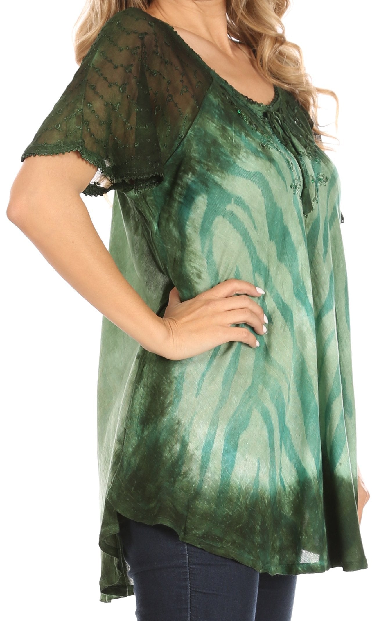 Sakkas - Petra Casual Loose Flared Corset Short Sleeve Lace Blouse Top Tunic