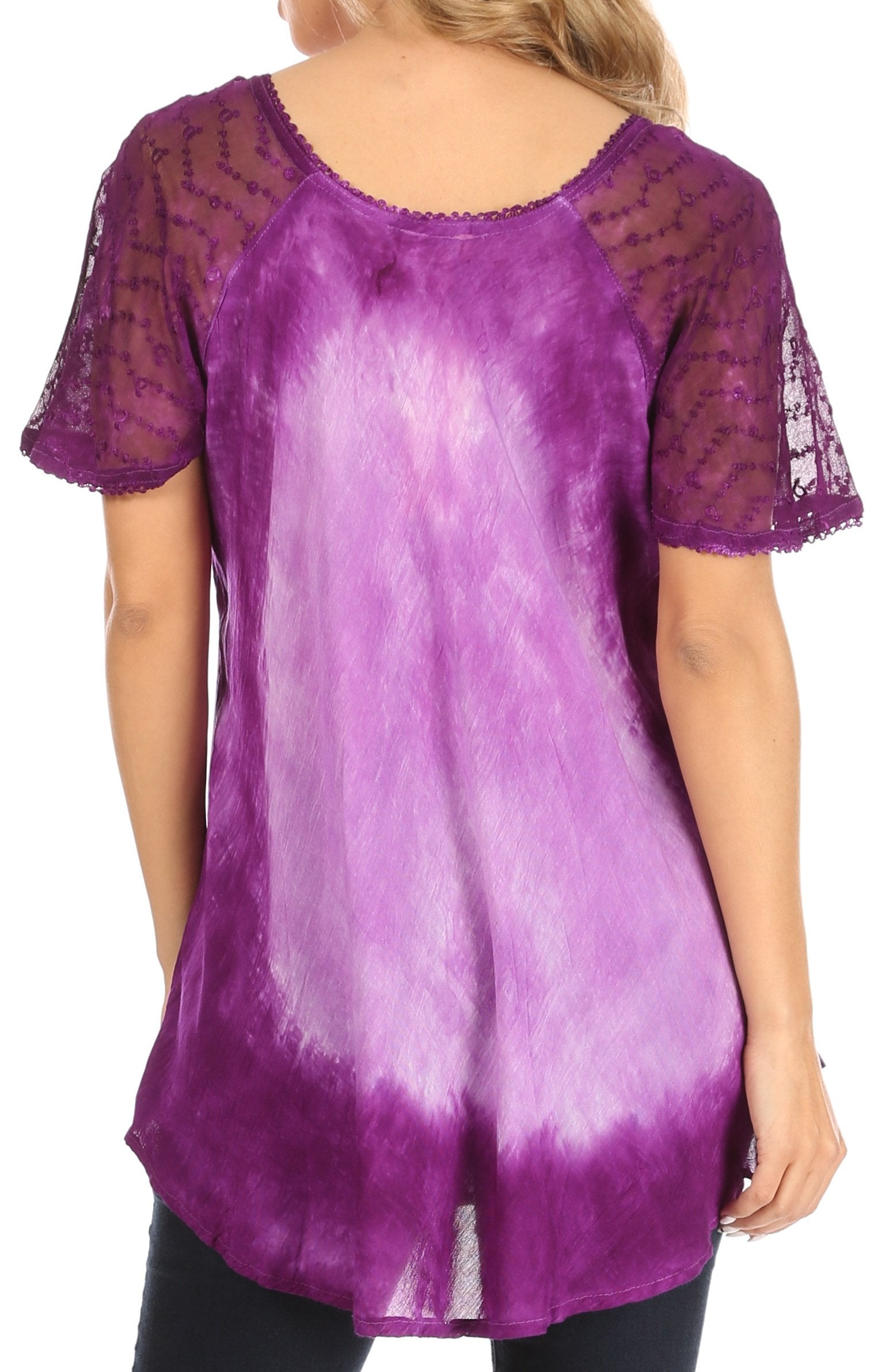Sakkas - Petra Casual Loose Flared Corset Short Sleeve Lace Blouse Top Tunic