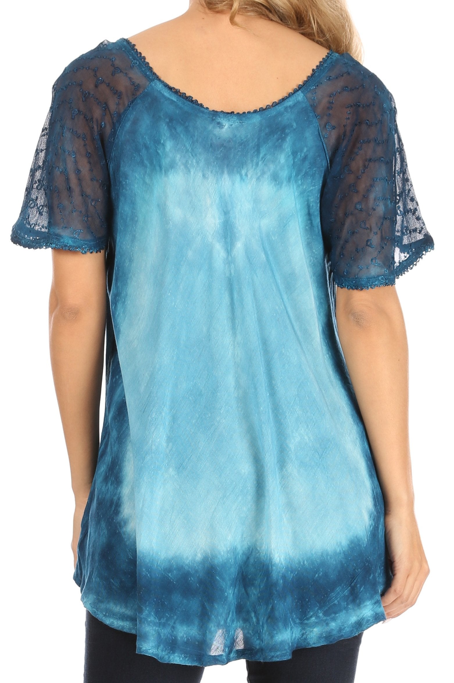 Sakkas - Petra Casual Loose Flared Corset Short Sleeve Lace Blouse Top Tunic